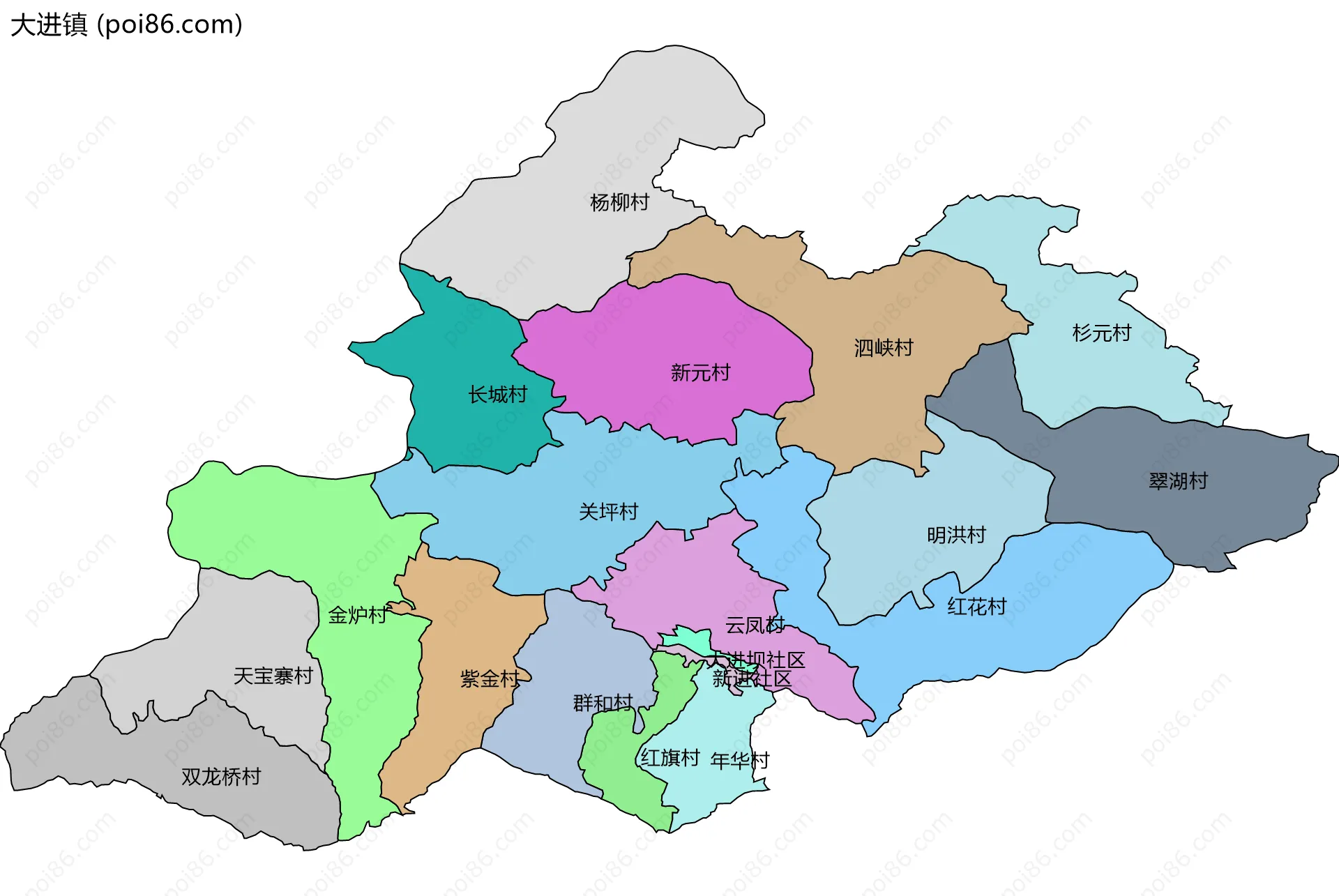 大进镇边界地图(五级行政区划)