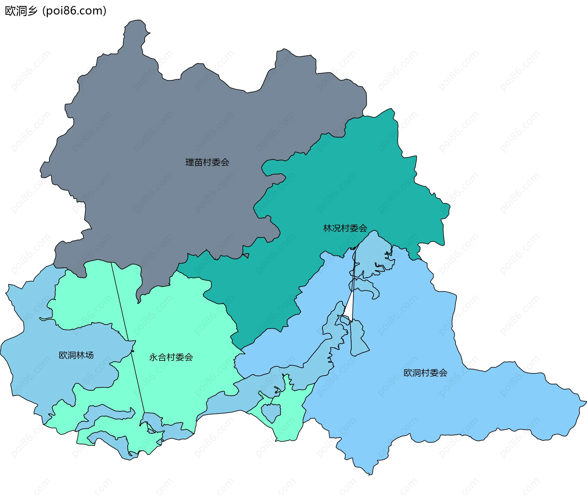 欧洞乡边界地图(五级行政区划)