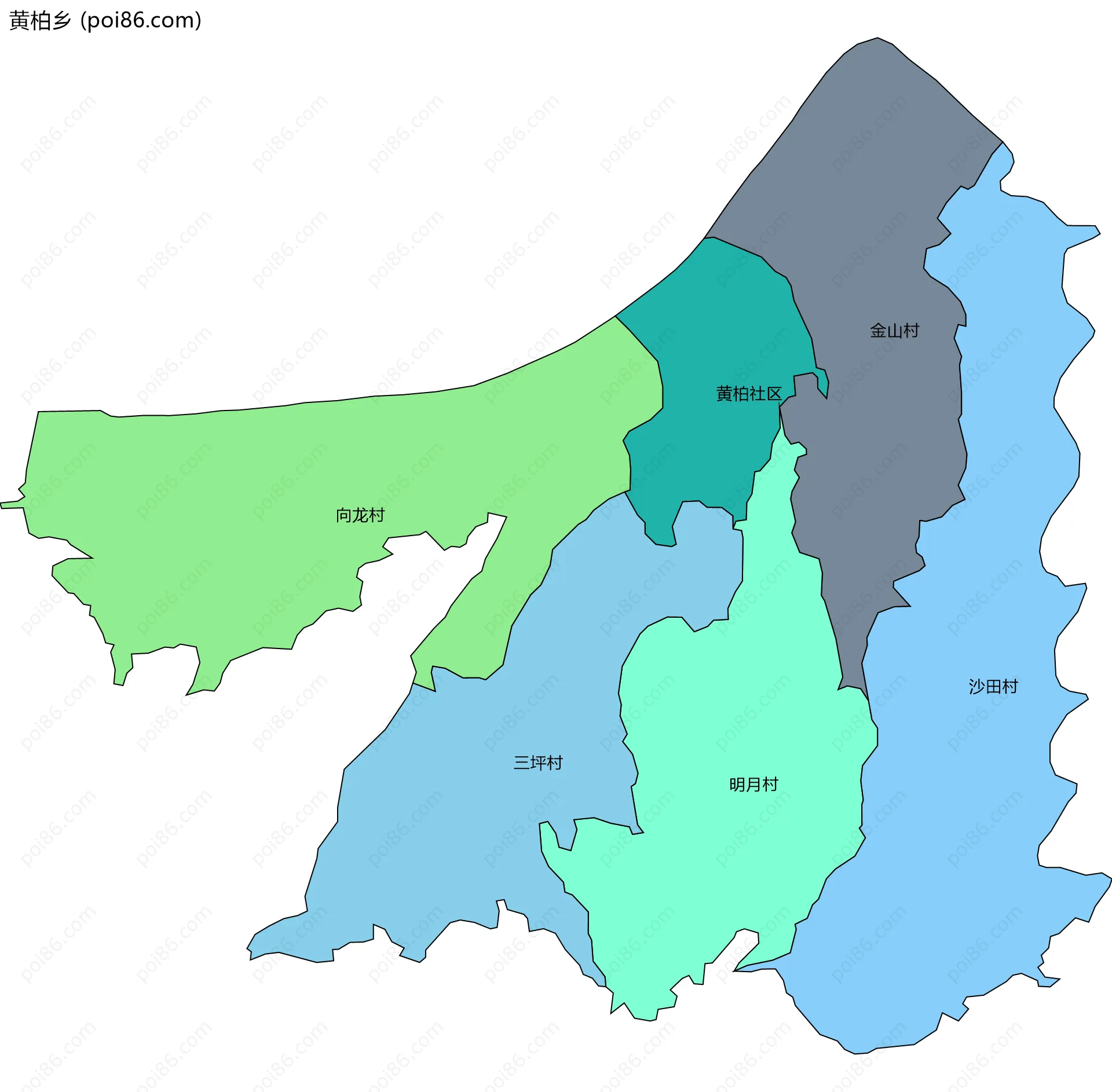 黄柏乡边界地图(五级行政区划)
