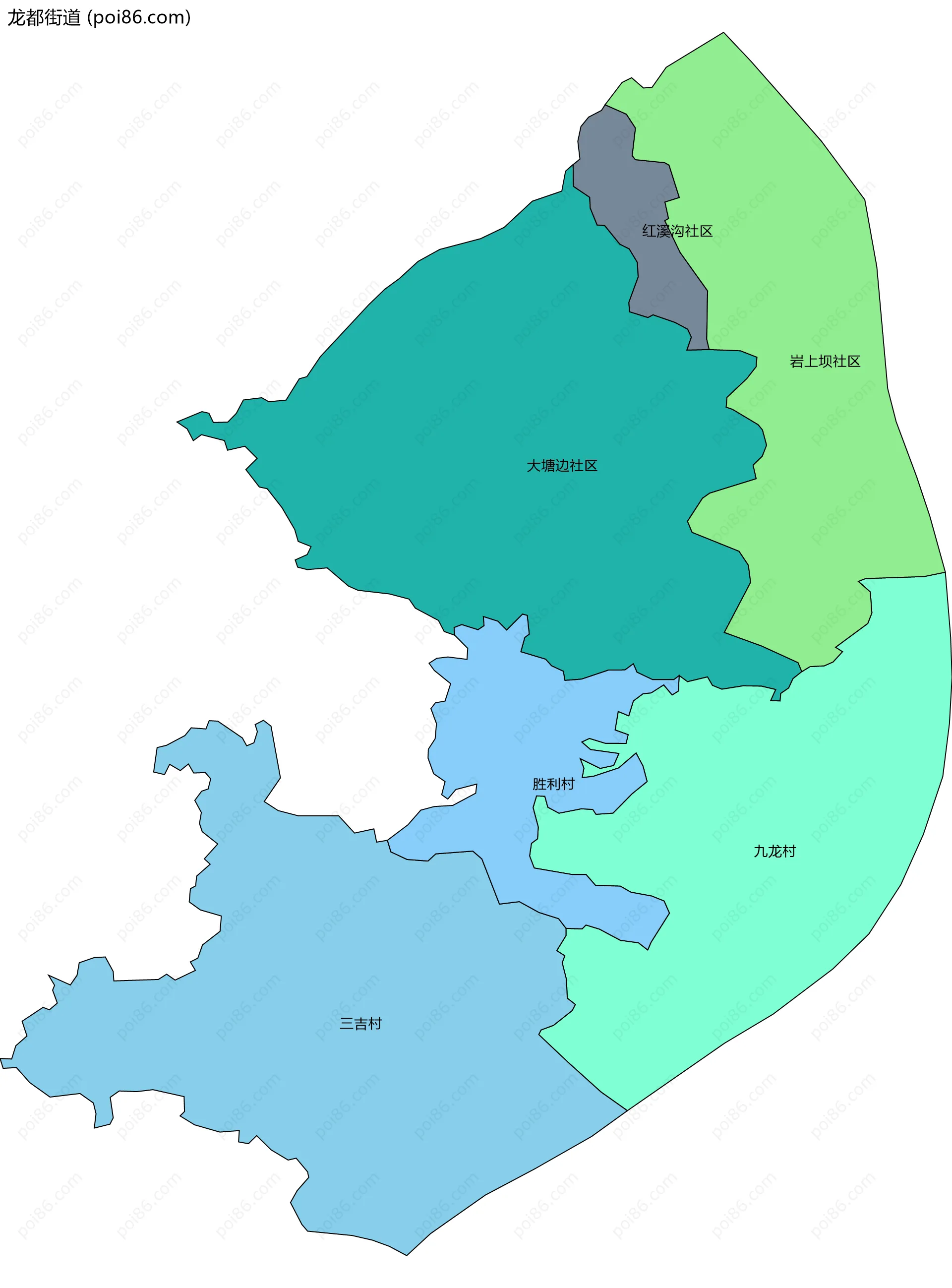 龙都街道边界地图(五级行政区划)