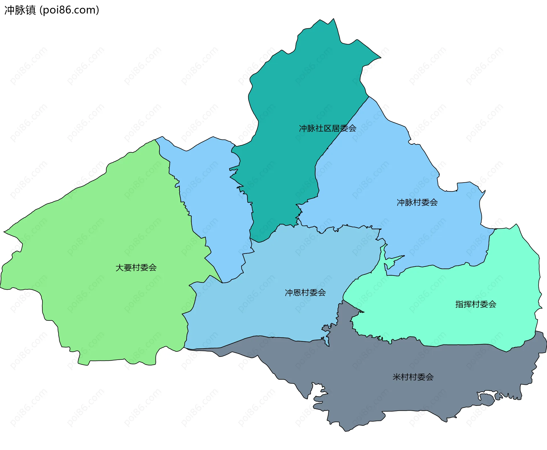 冲脉镇边界地图(五级行政区划)
