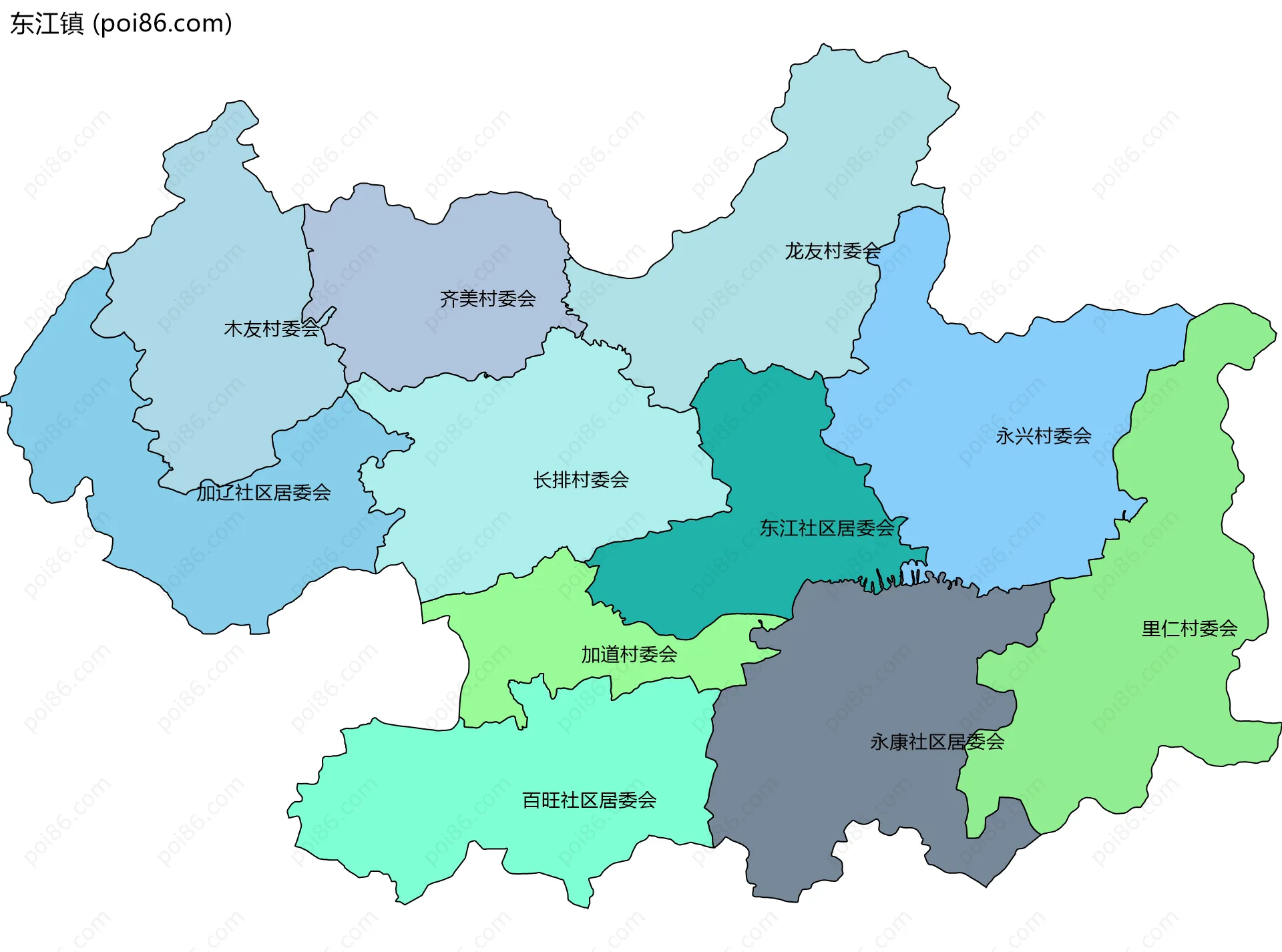 东江镇边界地图(五级行政区划)