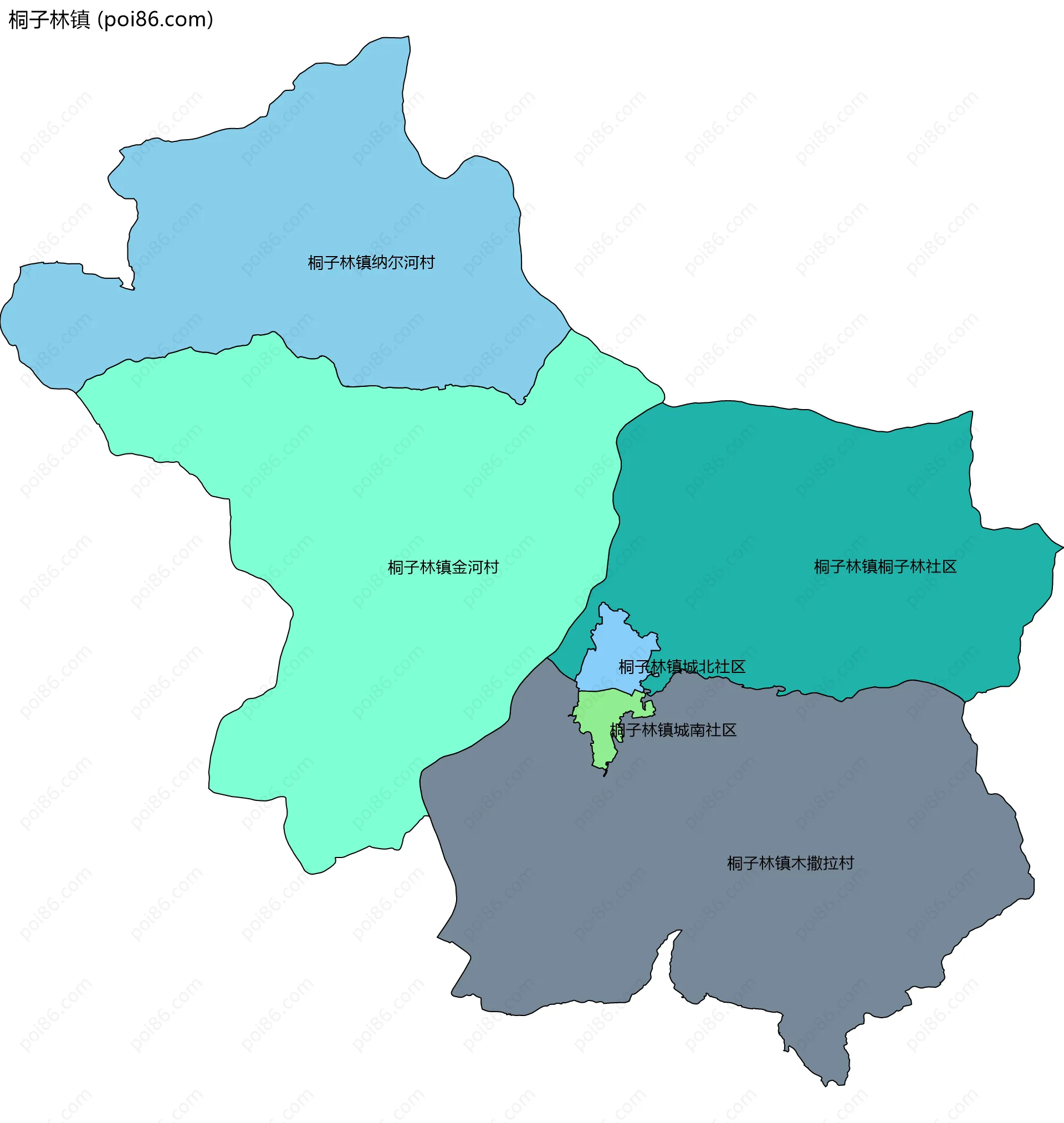 桐子林镇边界地图(五级行政区划)