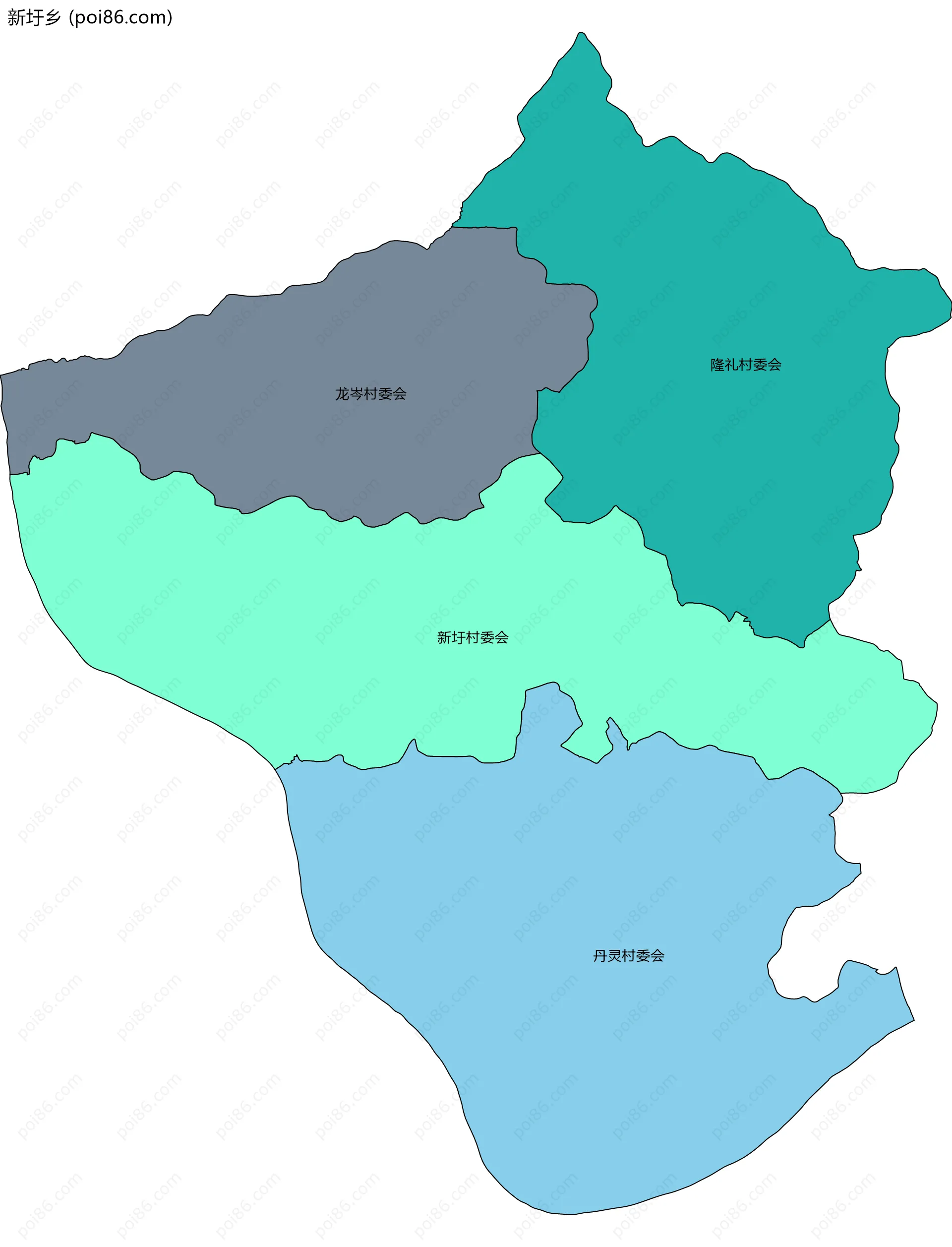 新圩乡边界地图(五级行政区划)
