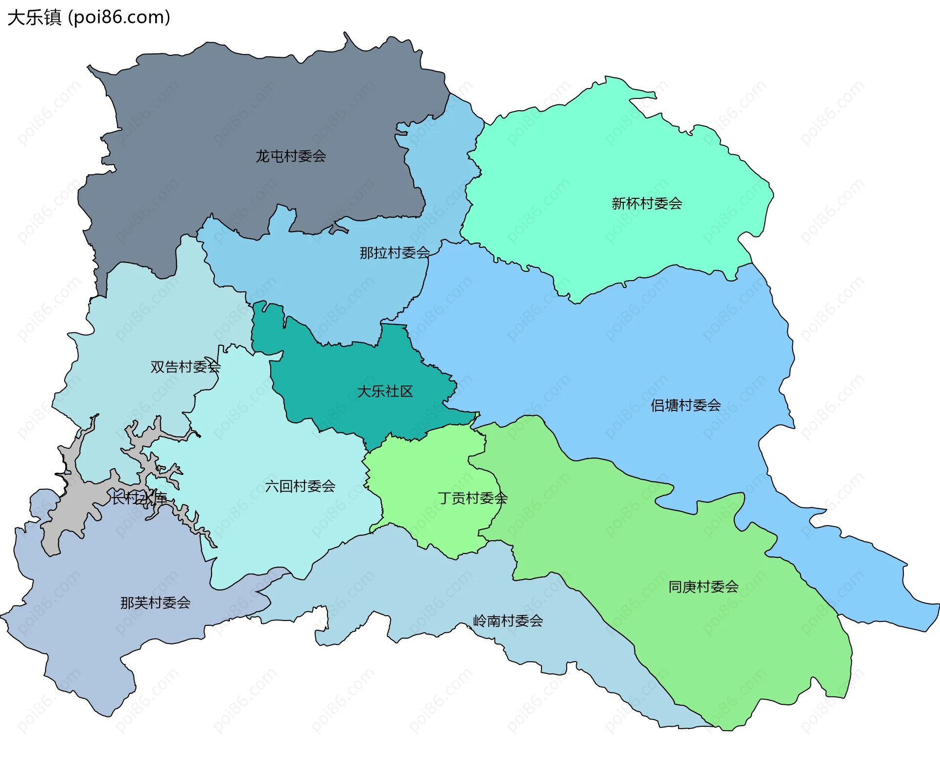 大乐镇边界地图(五级行政区划)