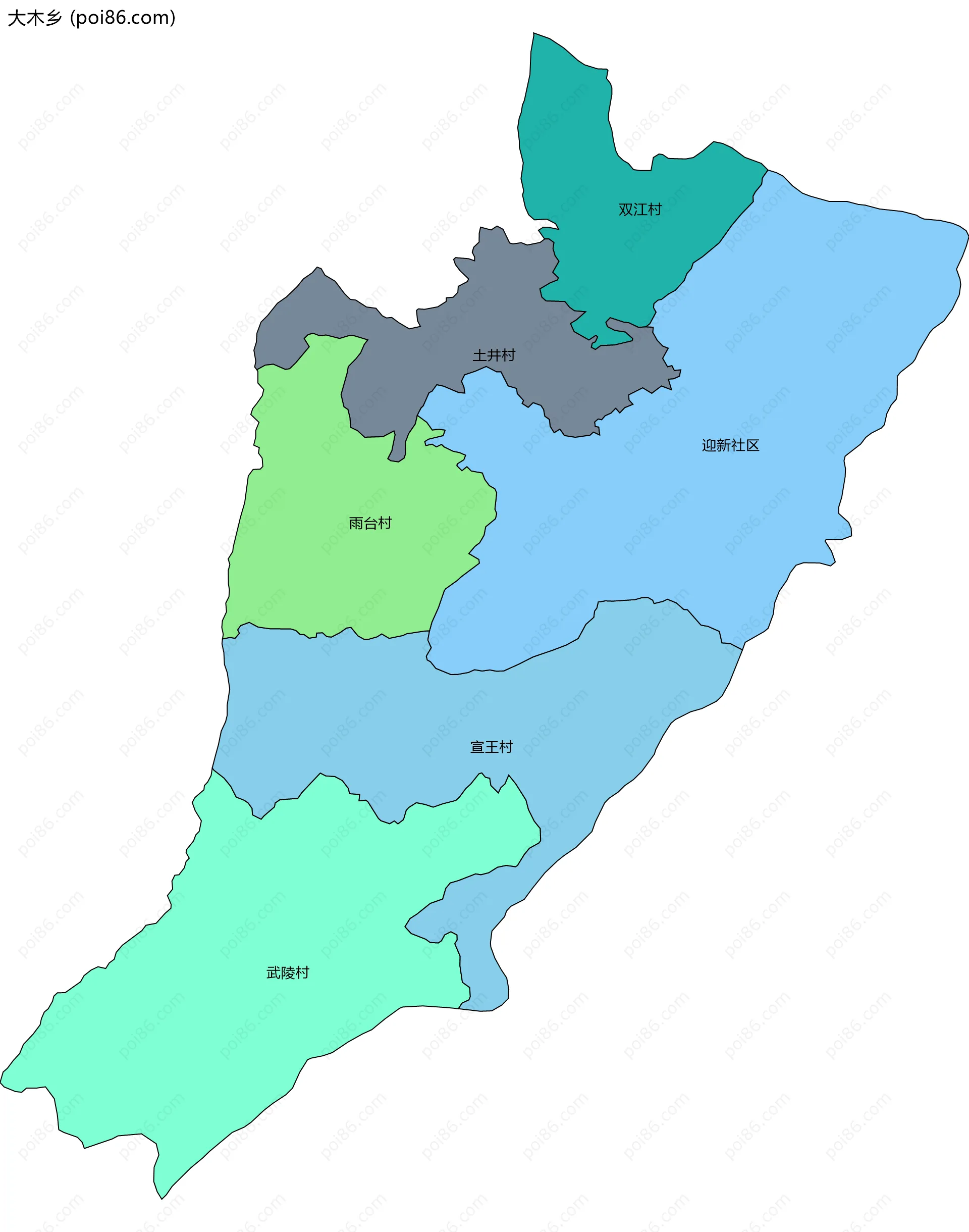 大木乡边界地图(五级行政区划)