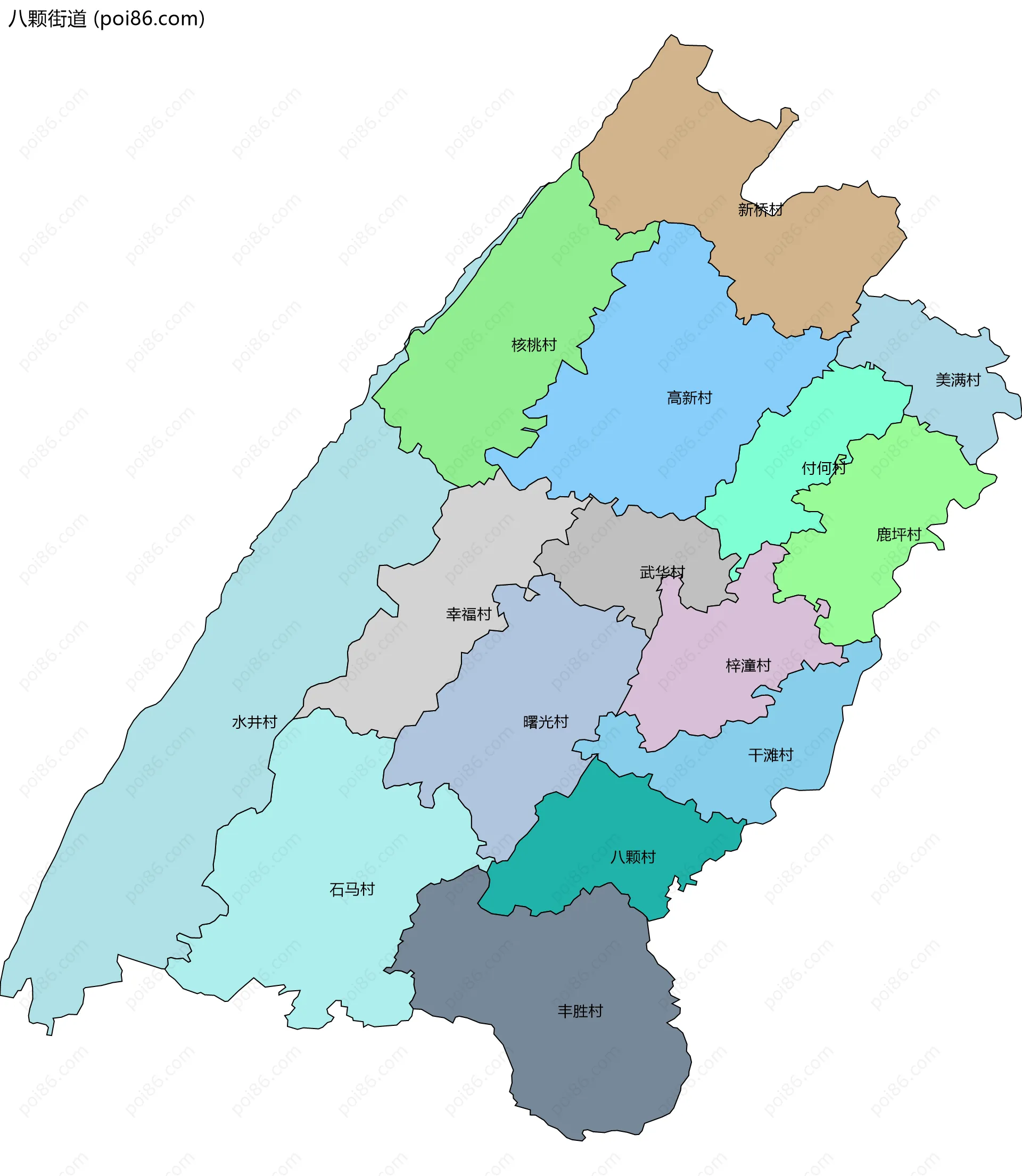 八颗街道边界地图(五级行政区划)