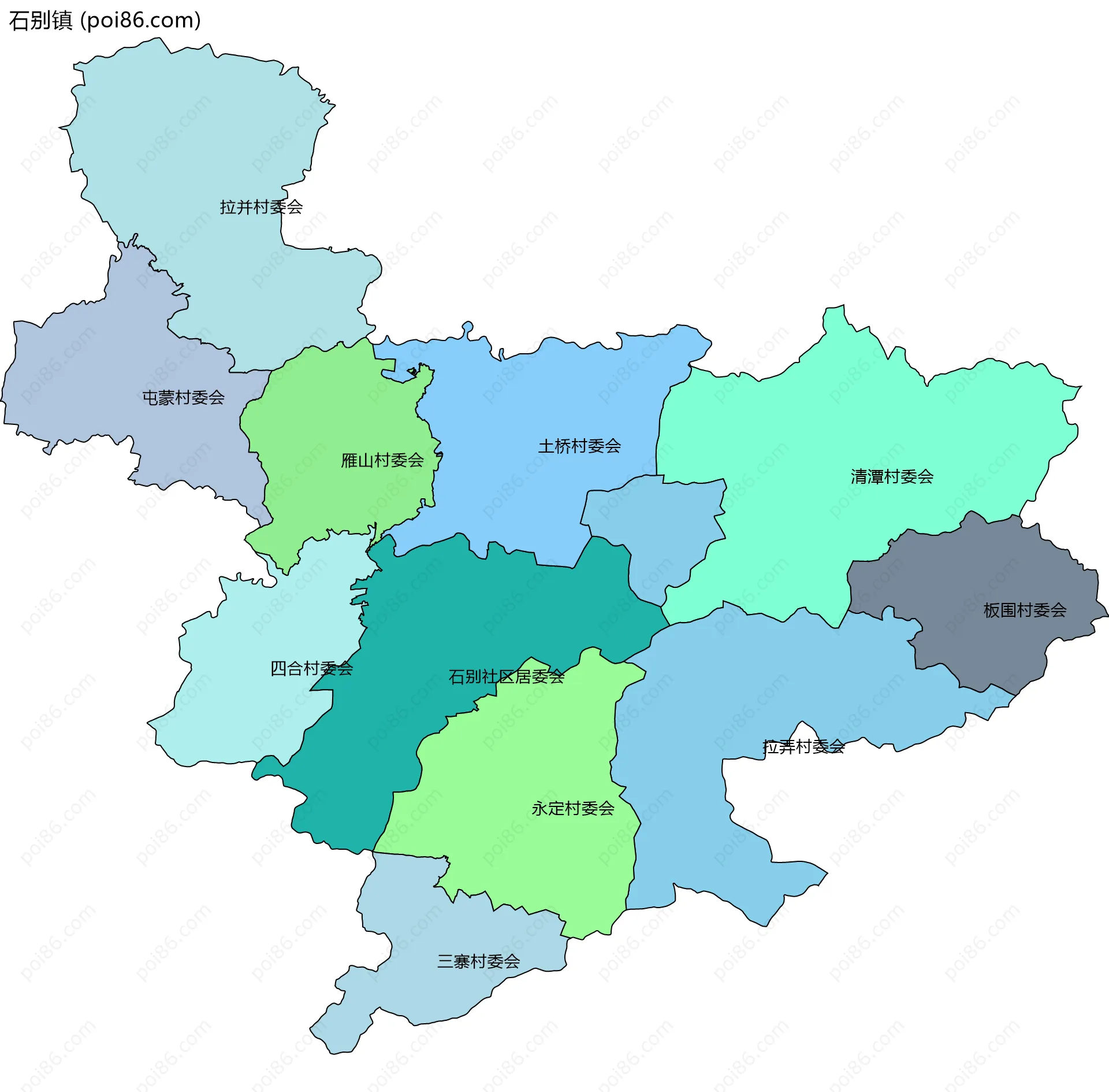 石别镇边界地图(五级行政区划)
