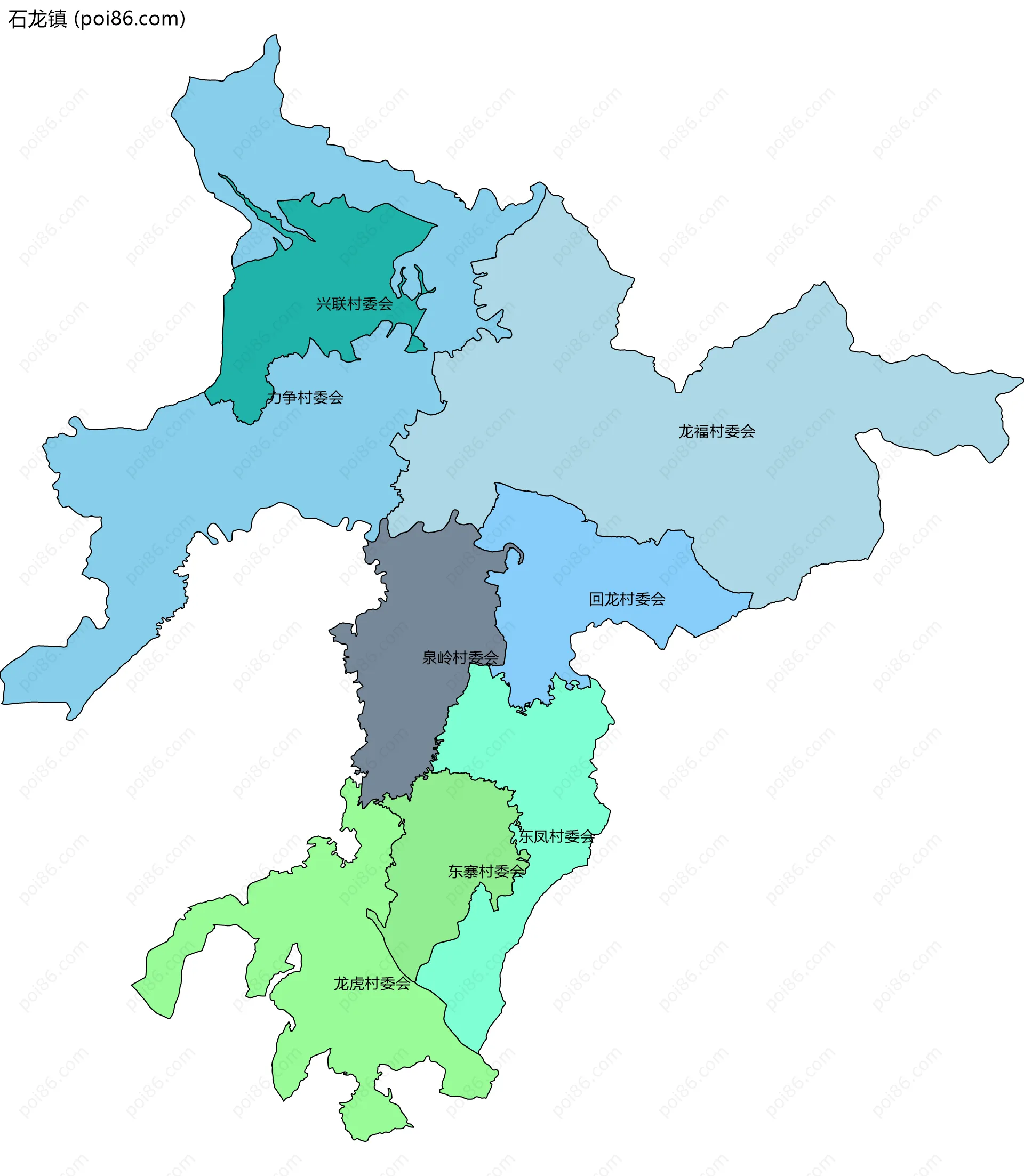 石龙镇边界地图(五级行政区划)