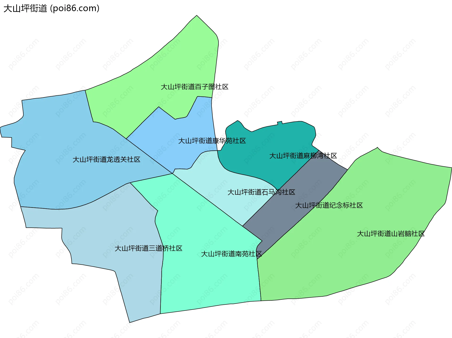 大山坪街道边界地图(五级行政区划)