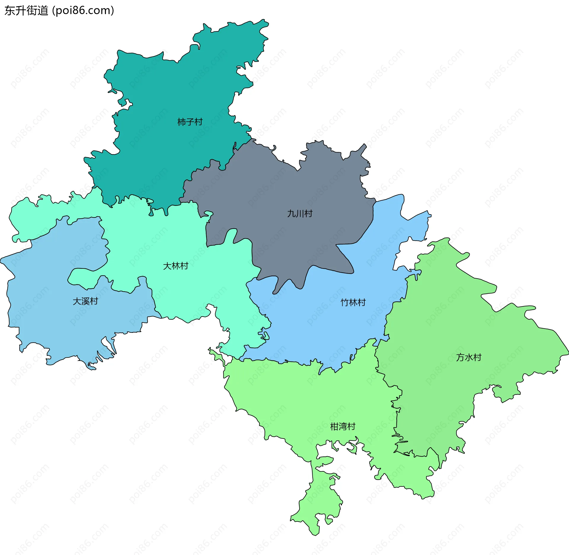 东升街道边界地图(五级行政区划)