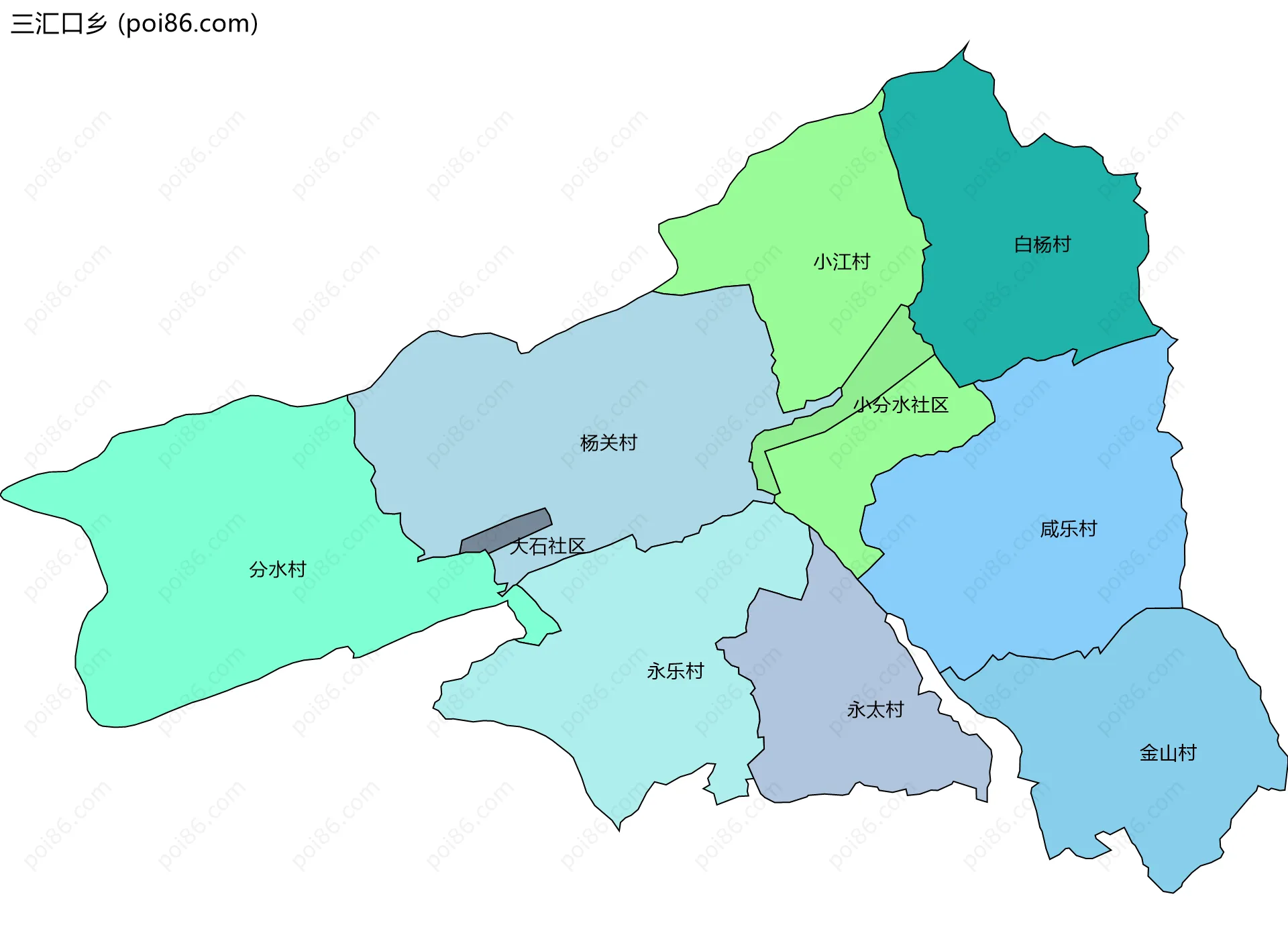 三汇口乡边界地图(五级行政区划)