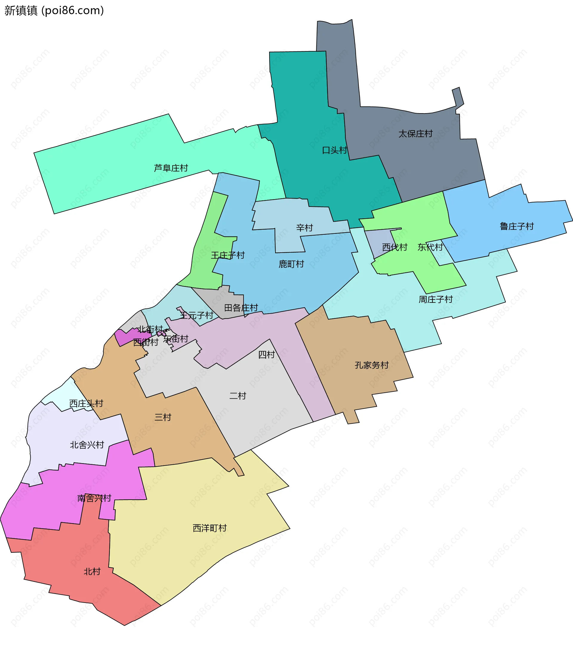 新镇镇边界地图(五级行政区划)