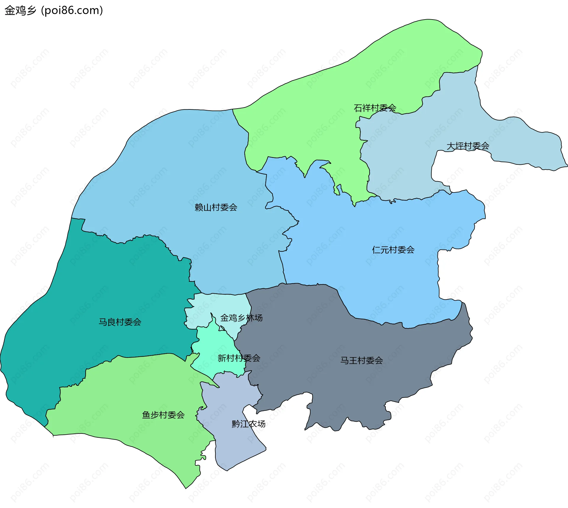 金鸡乡边界地图(五级行政区划)