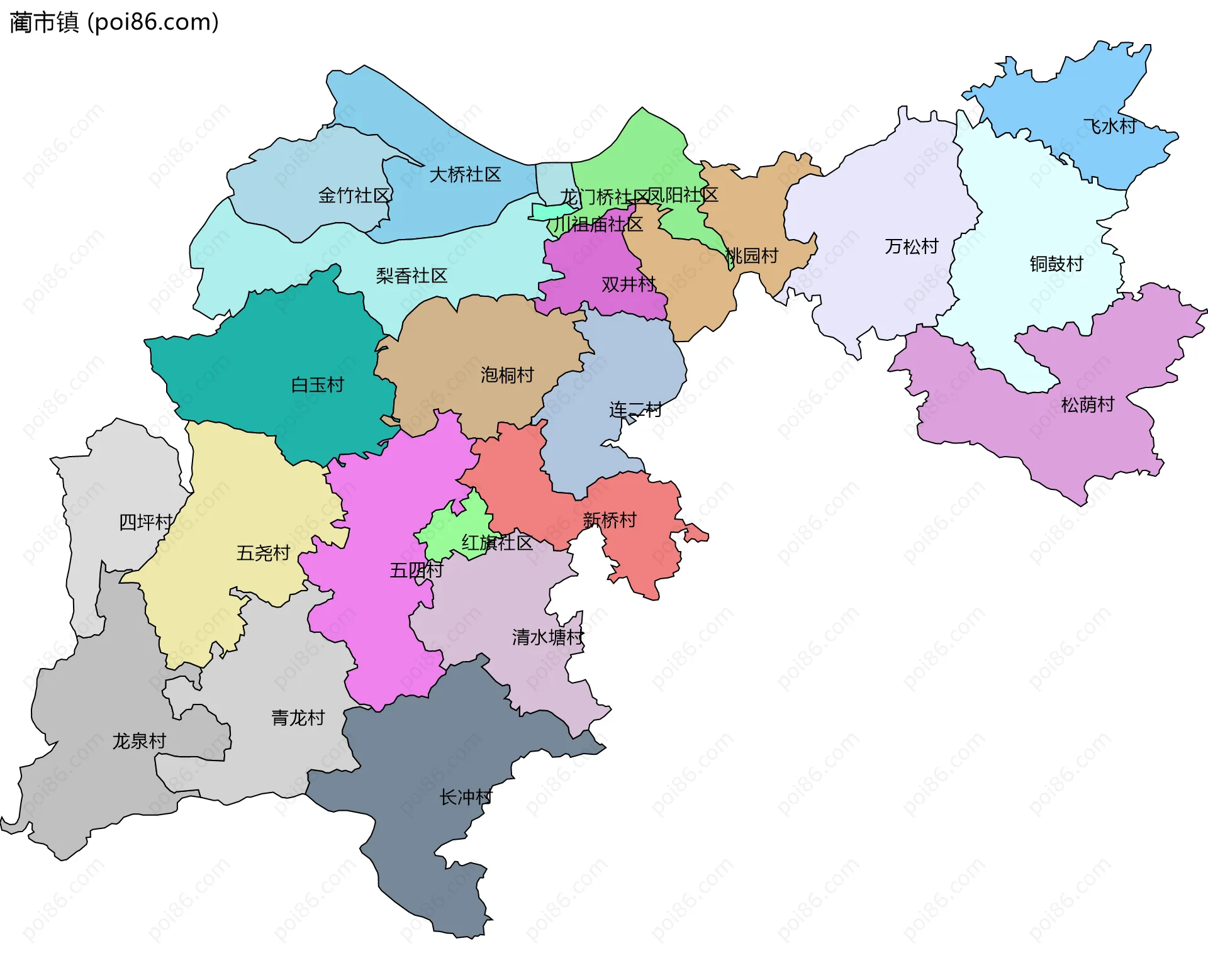 蔺市镇边界地图(五级行政区划)