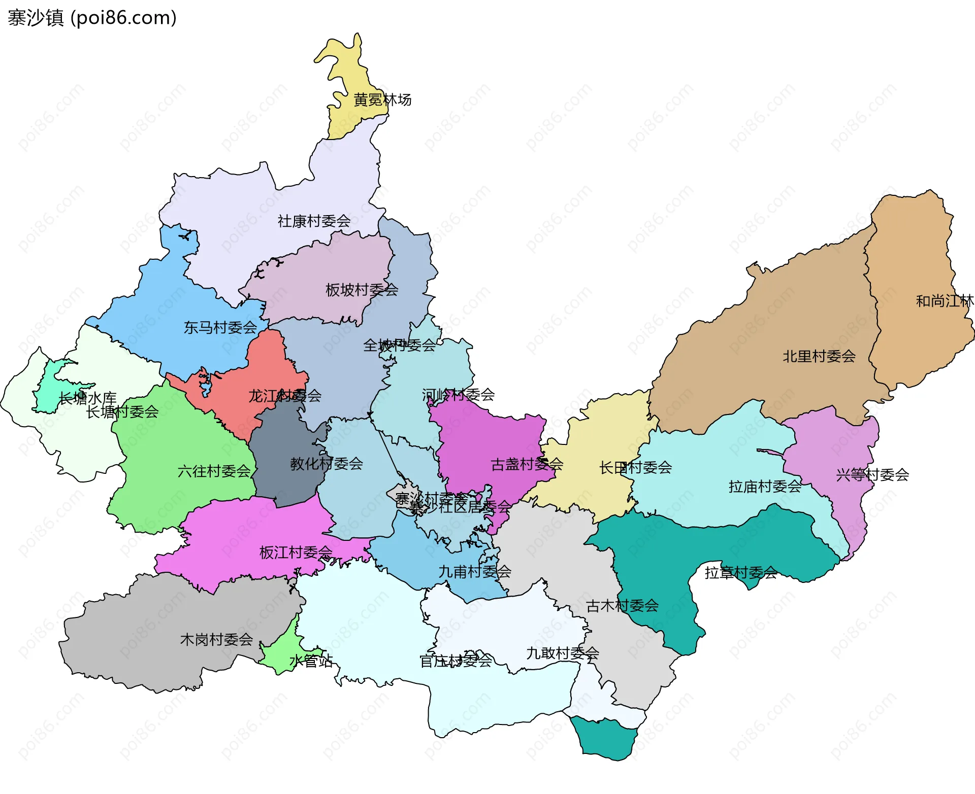 寨沙镇边界地图(五级行政区划)
