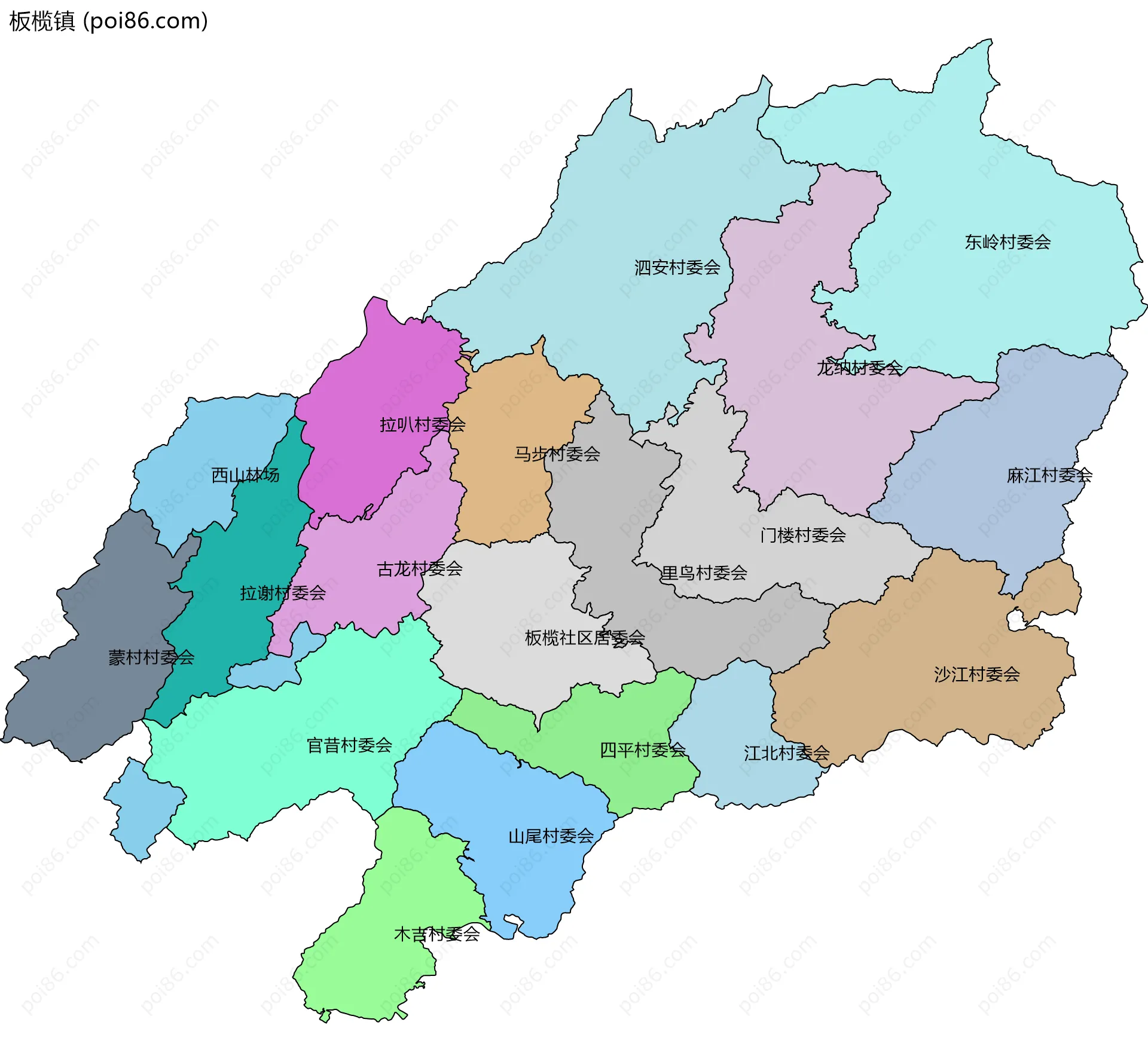 板榄镇边界地图(五级行政区划)