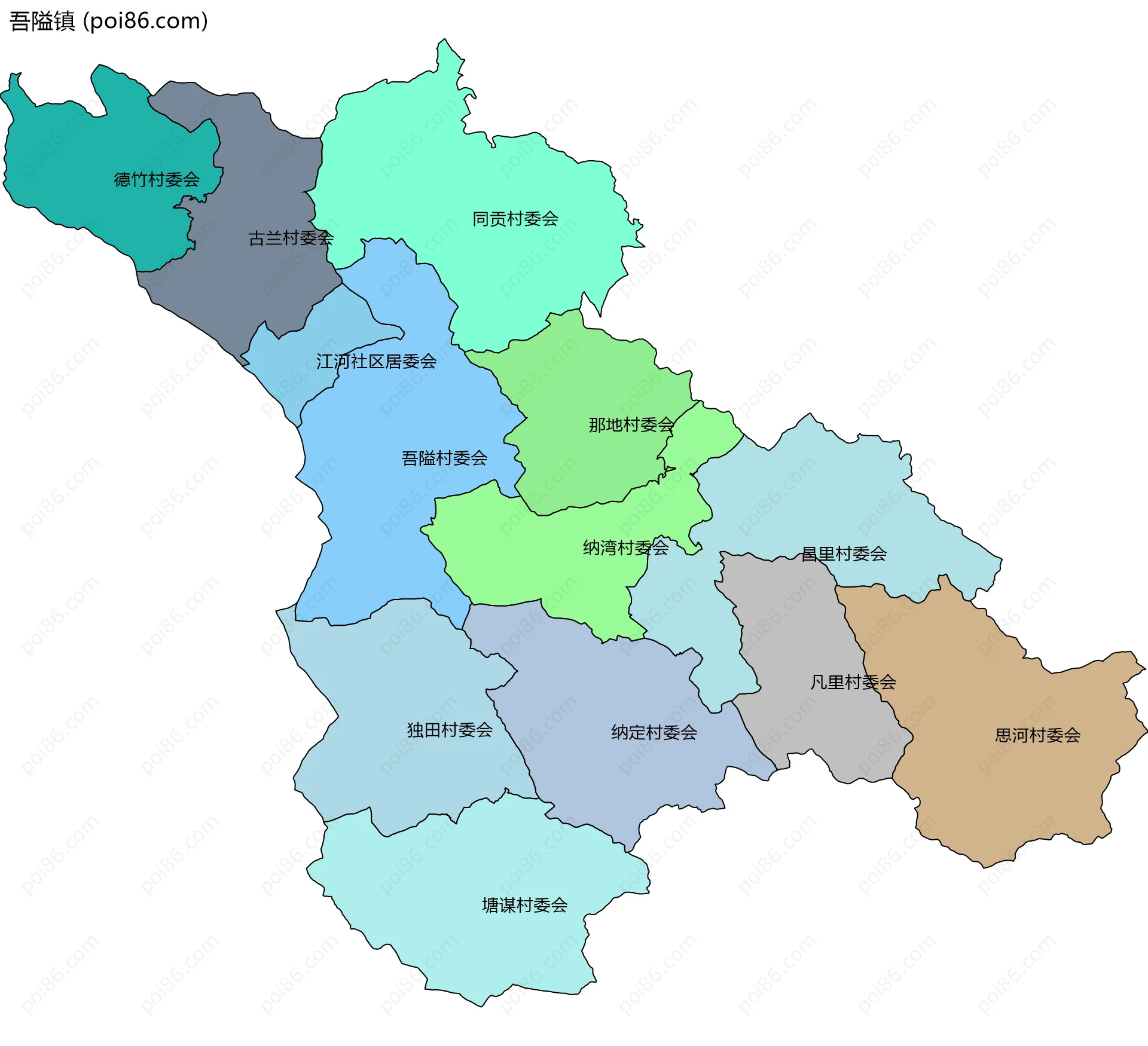 吾隘镇边界地图(五级行政区划)