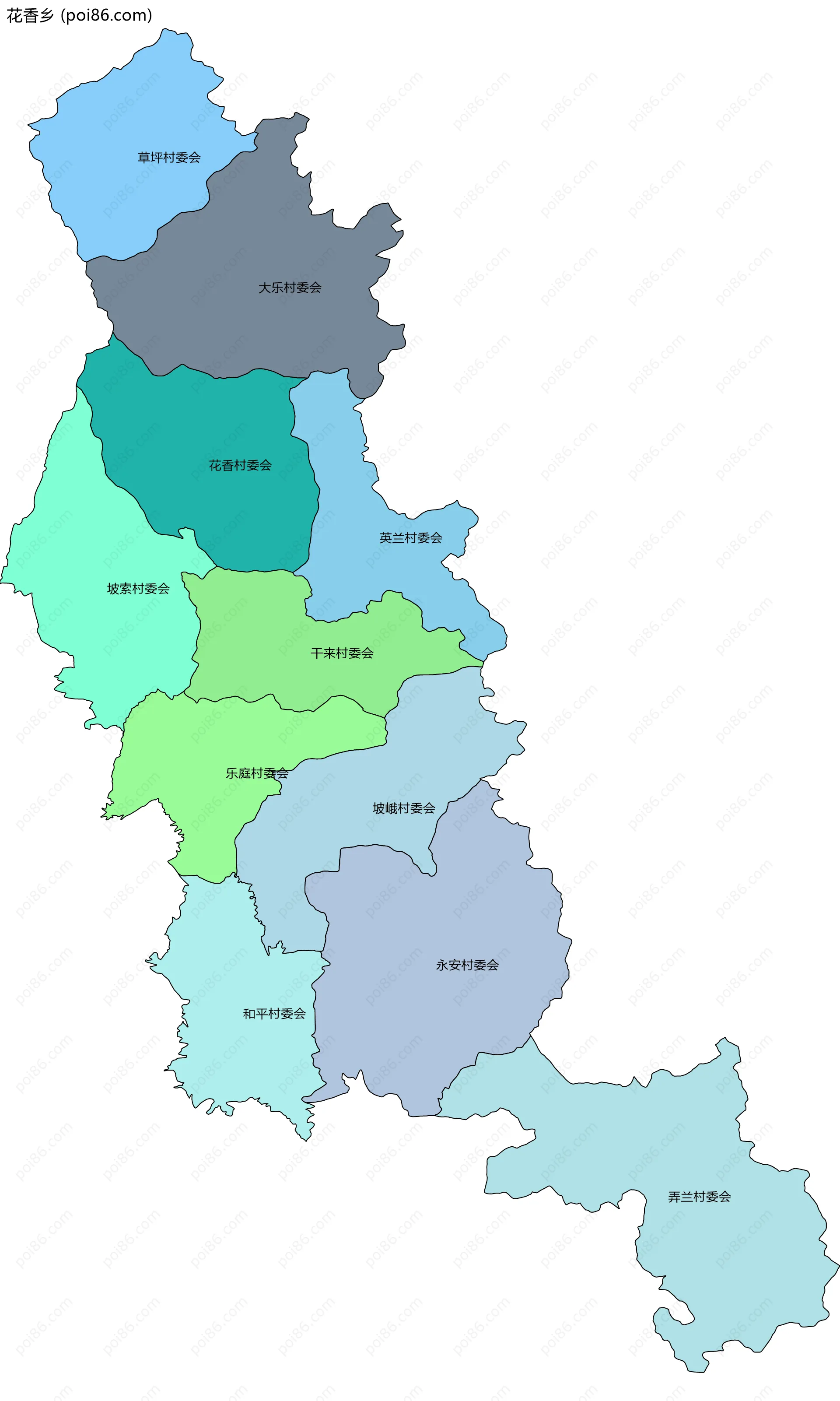 花香乡边界地图(五级行政区划)