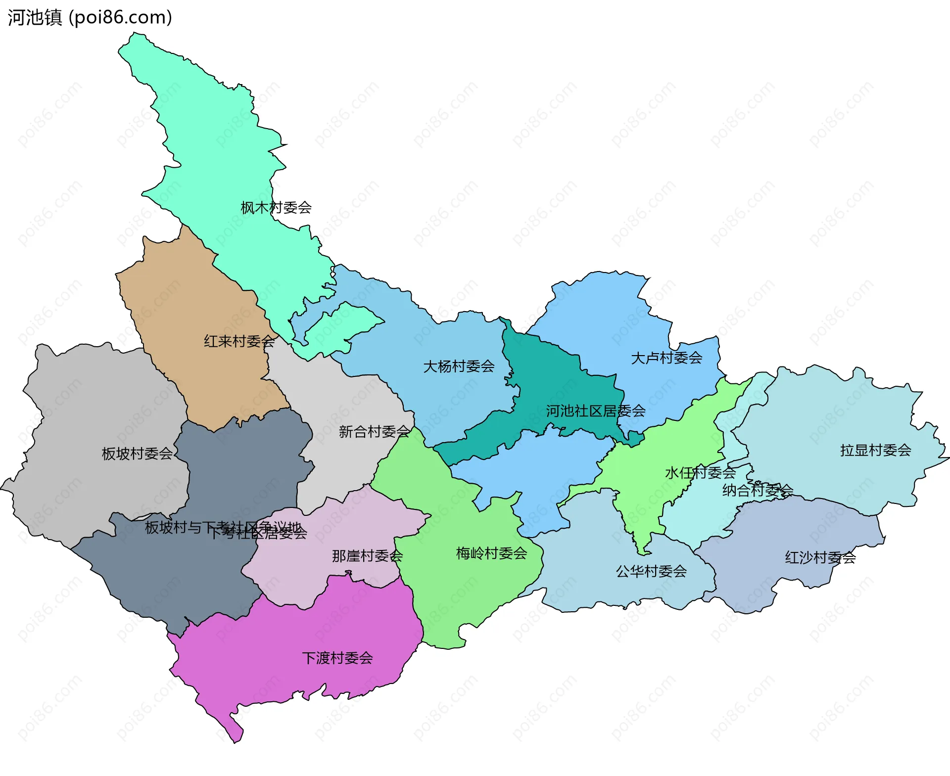 河池镇边界地图(五级行政区划)