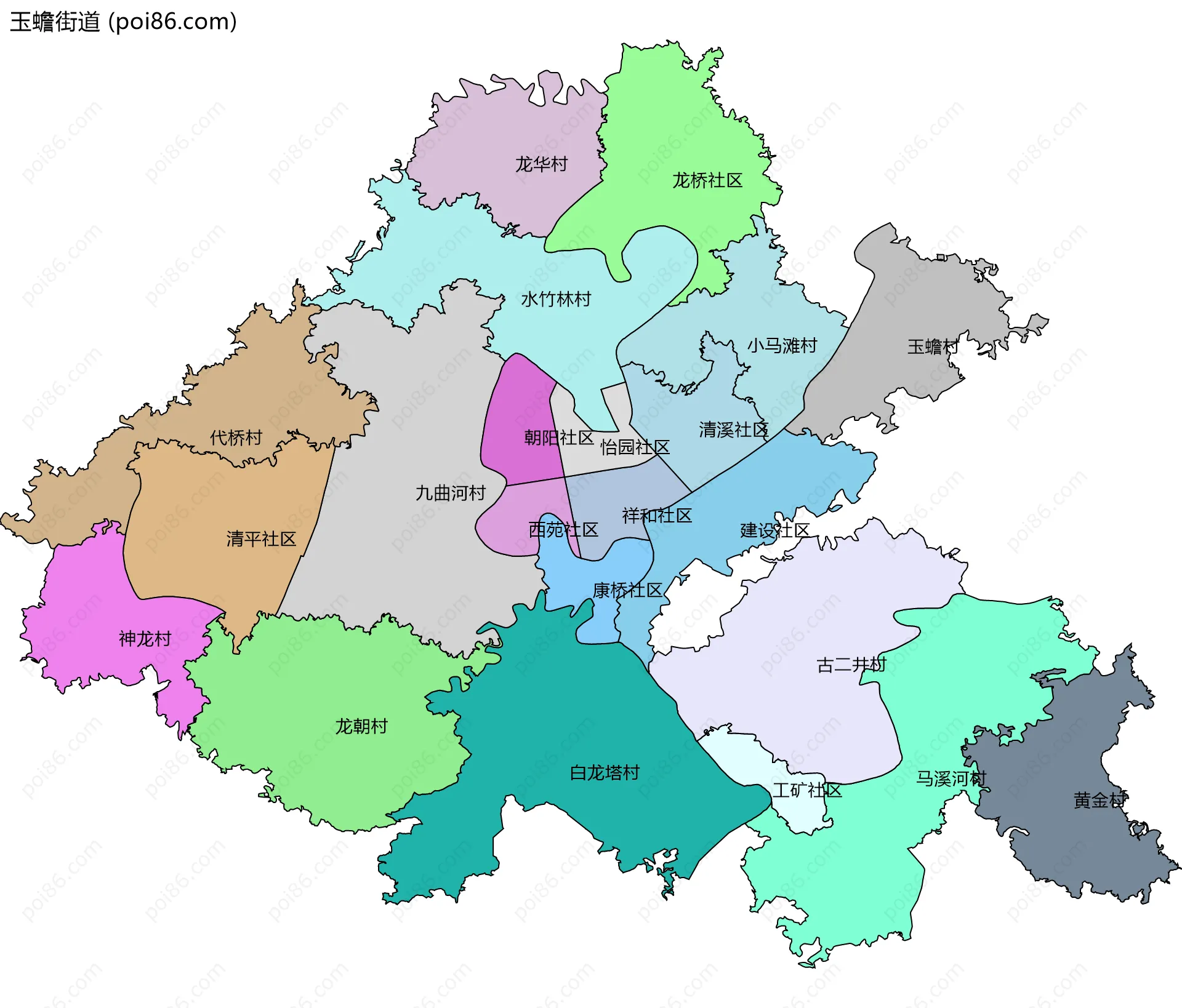 玉蟾街道边界地图(五级行政区划)