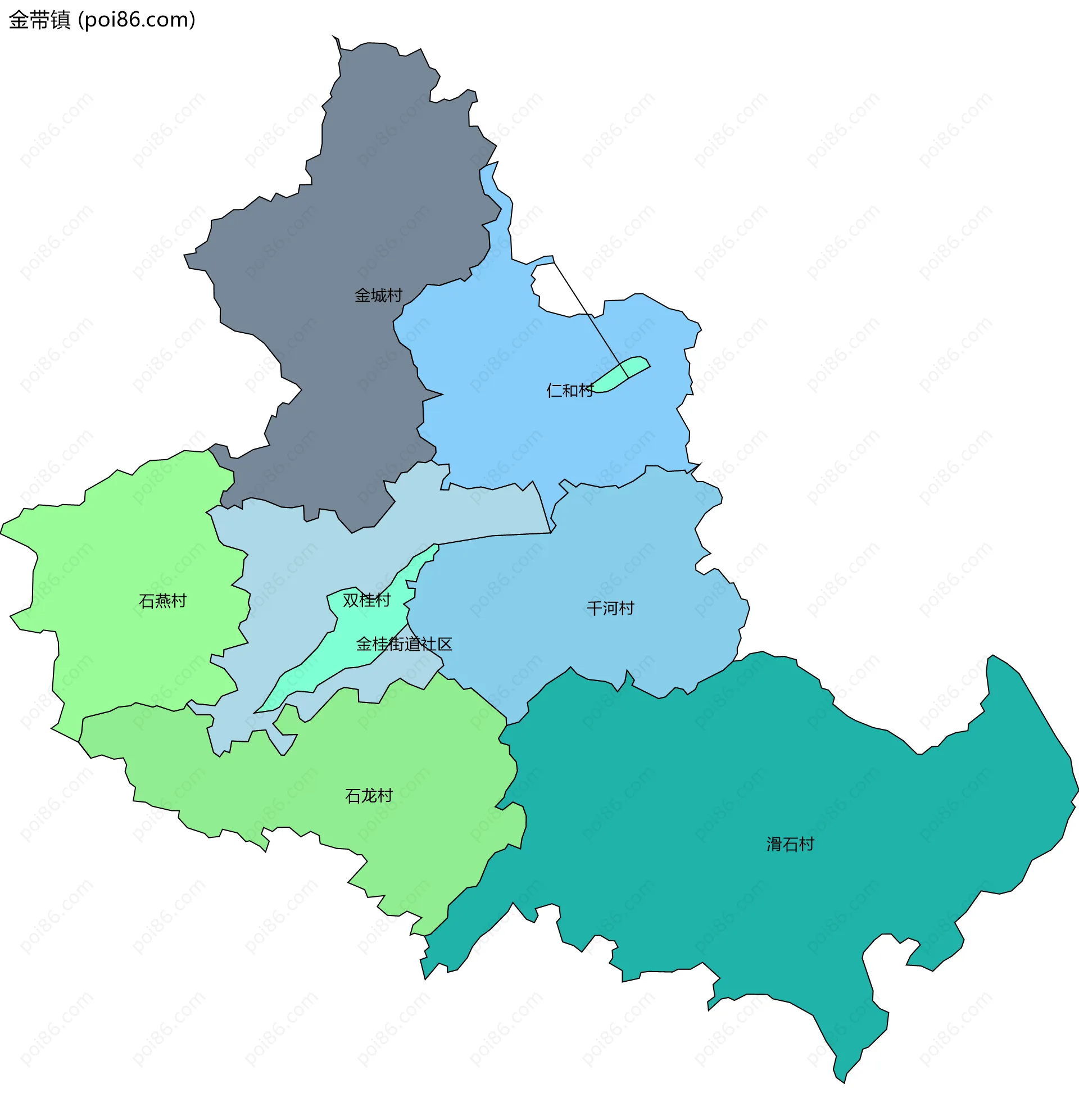 金带镇边界地图(五级行政区划)