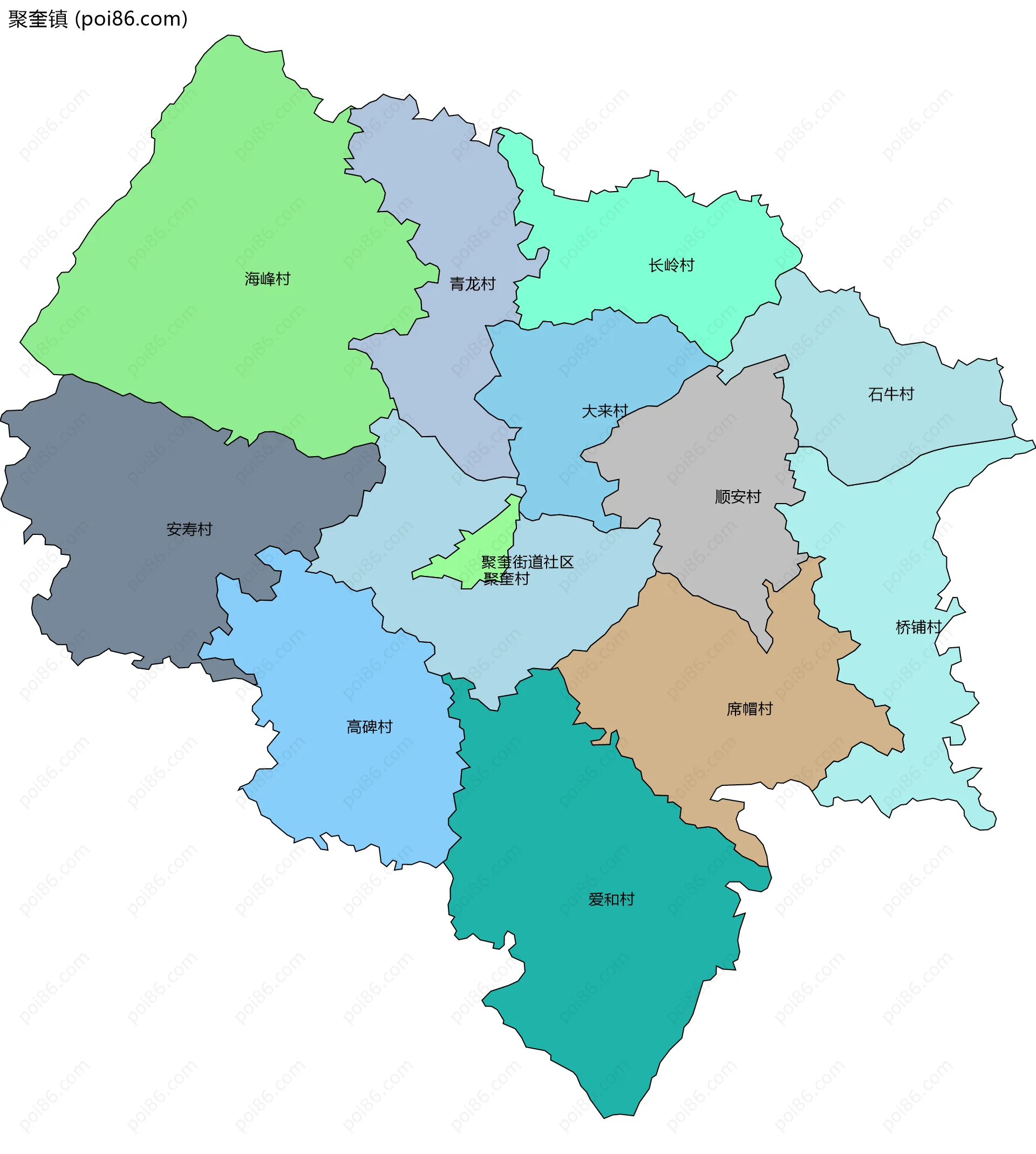 聚奎镇边界地图(五级行政区划)