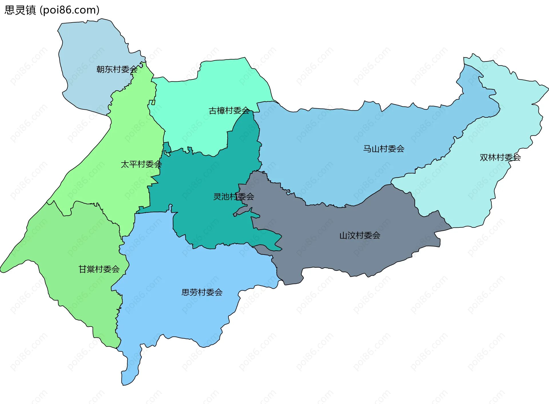 思灵镇边界地图(五级行政区划)