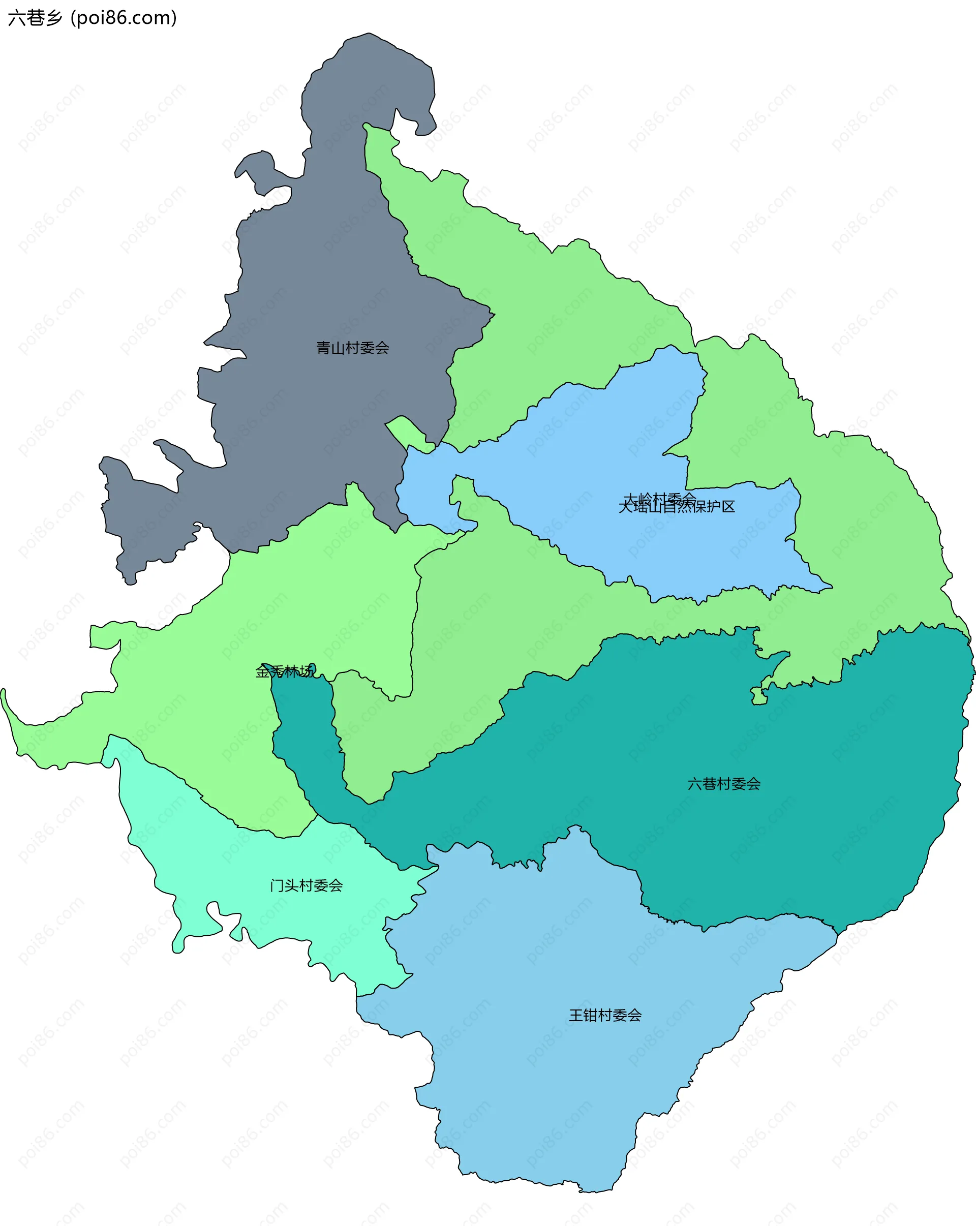 六巷乡边界地图(五级行政区划)