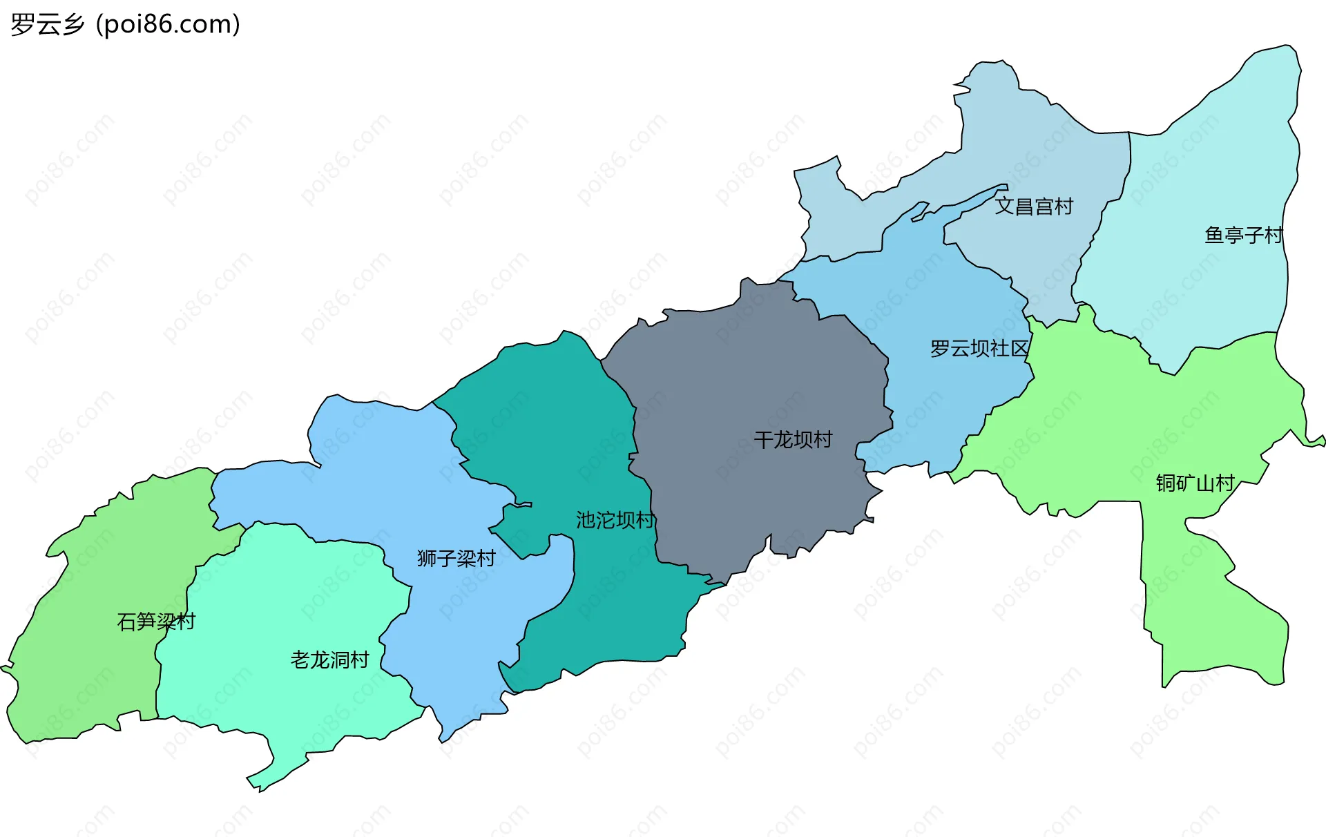 罗云乡边界地图(五级行政区划)
