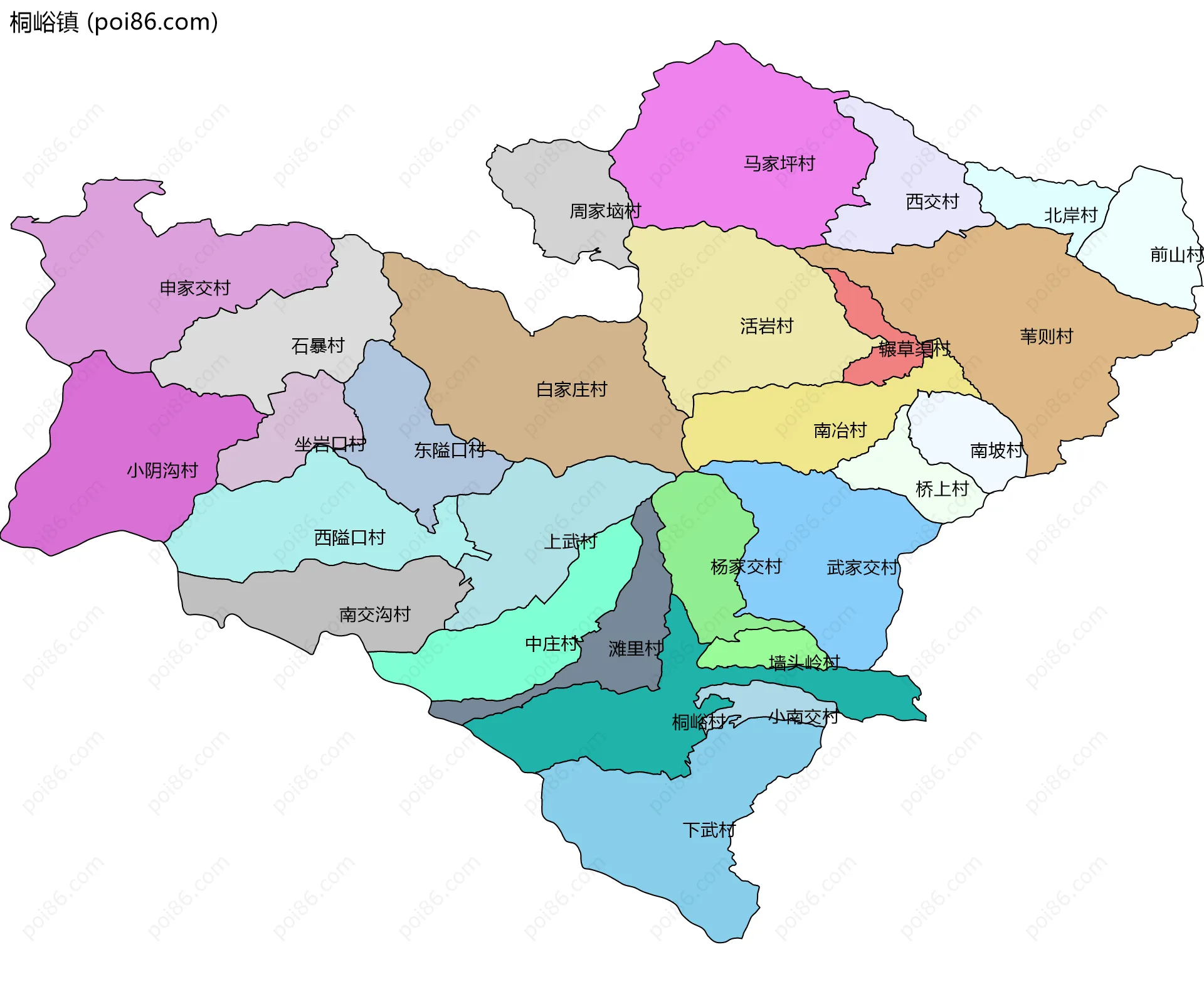 桐峪镇边界地图(五级行政区划)