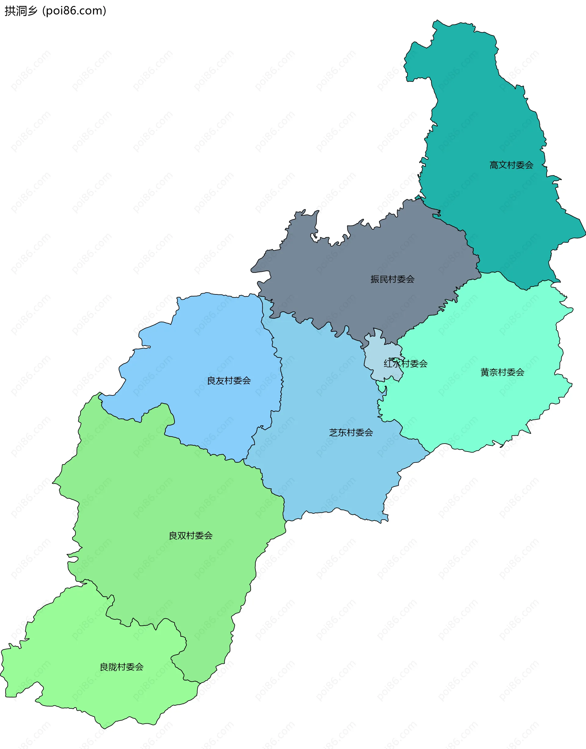 拱洞乡边界地图(五级行政区划)