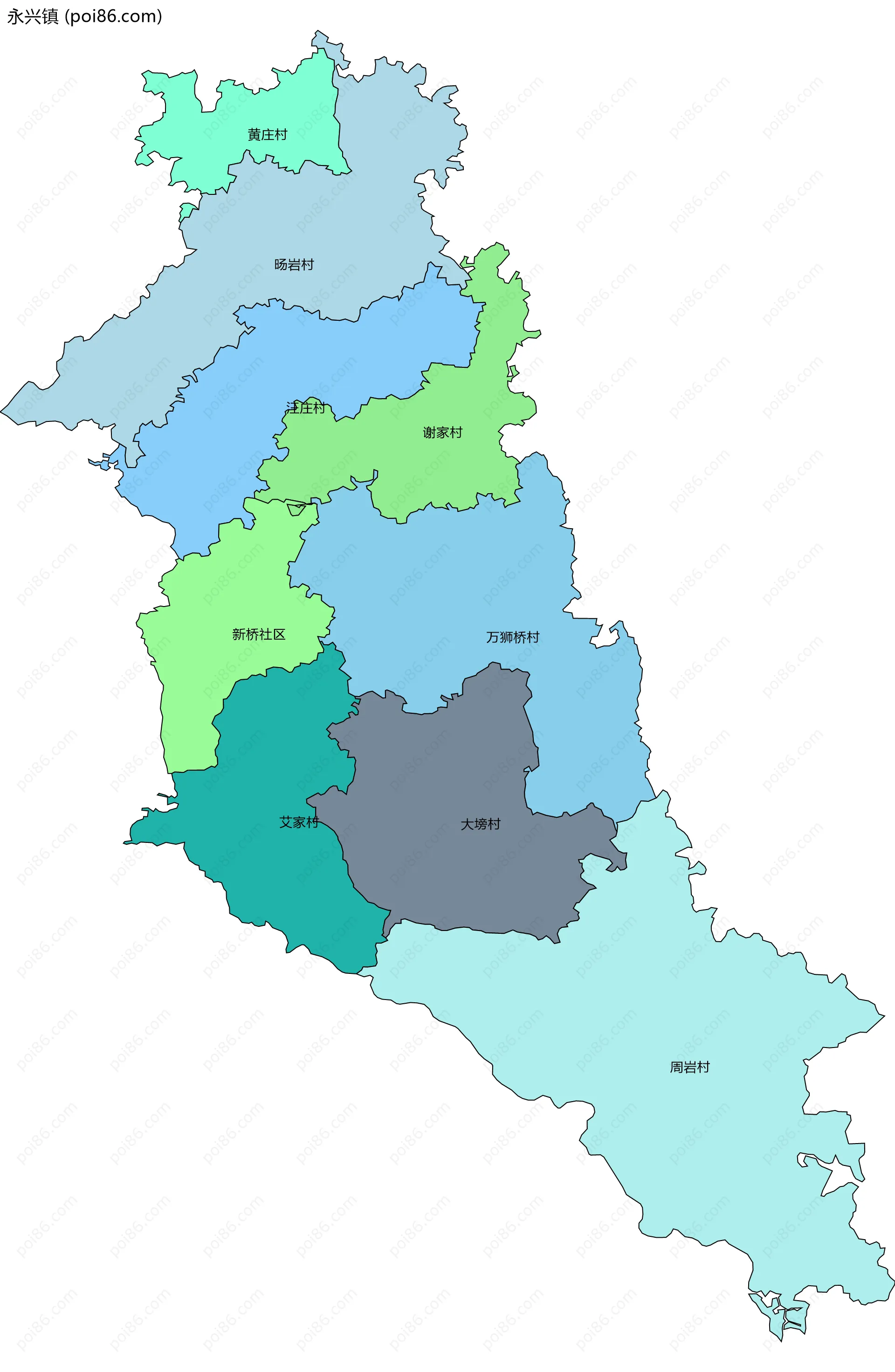 永兴镇边界地图(五级行政区划)