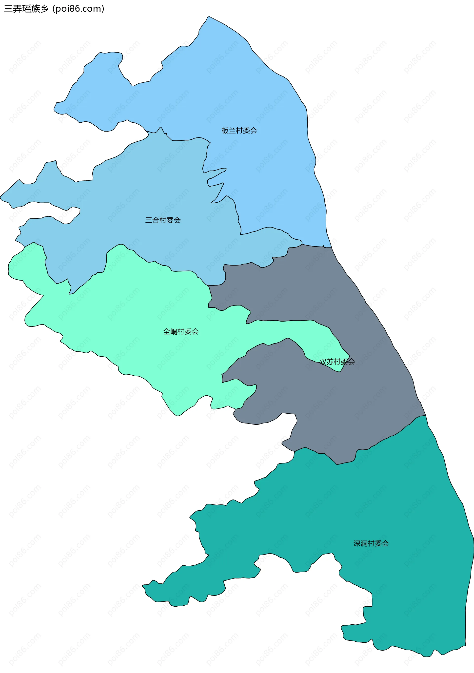 三弄瑶族乡边界地图(五级行政区划)