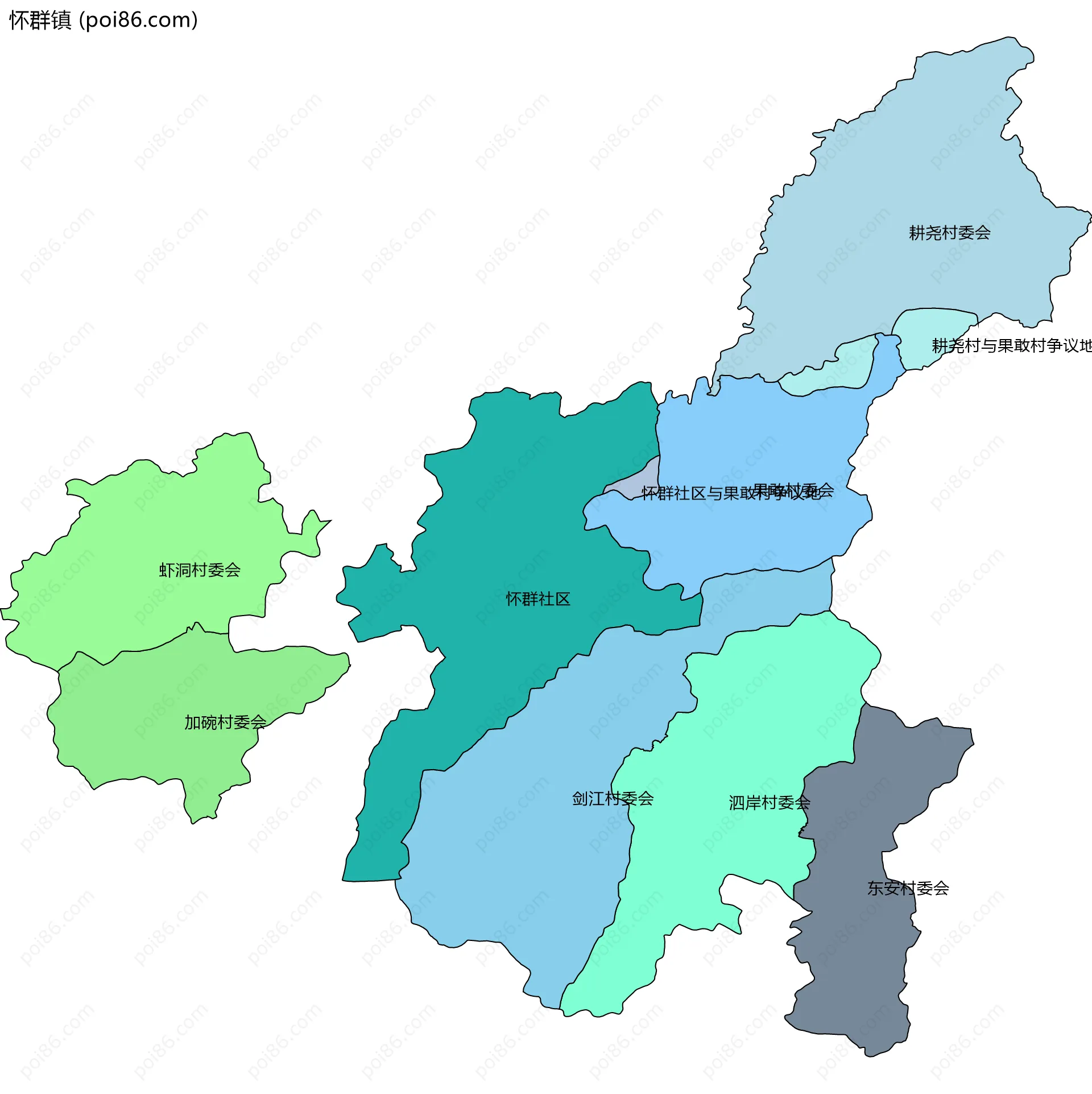 怀群镇边界地图(五级行政区划)