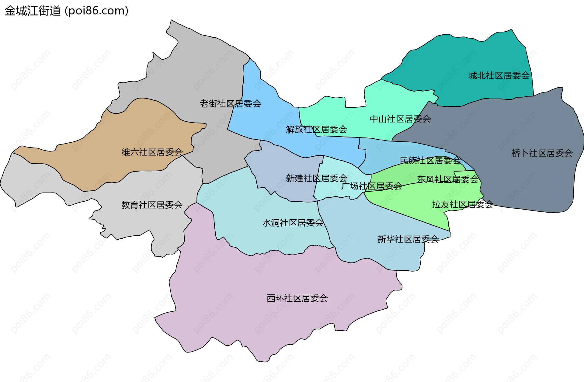 金城江街道边界地图(五级行政区划)