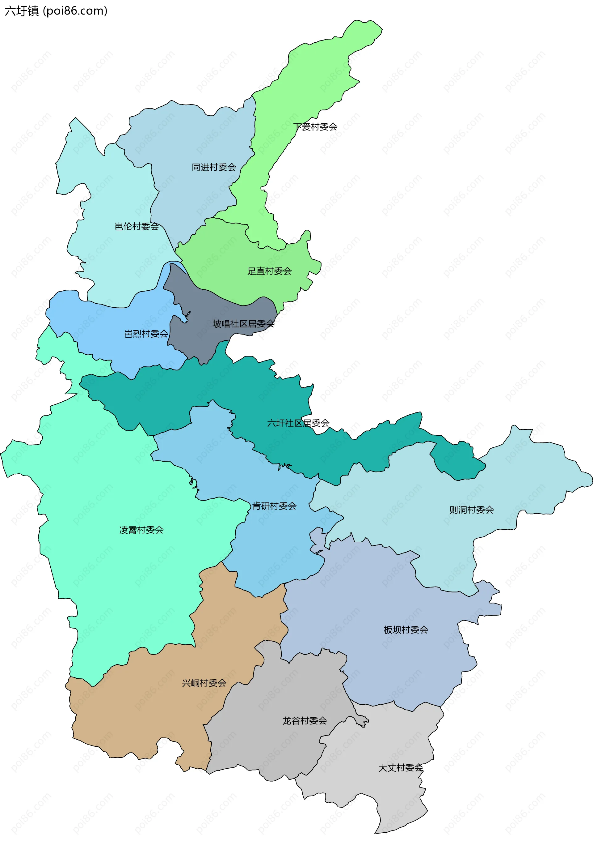 六圩镇边界地图(五级行政区划)