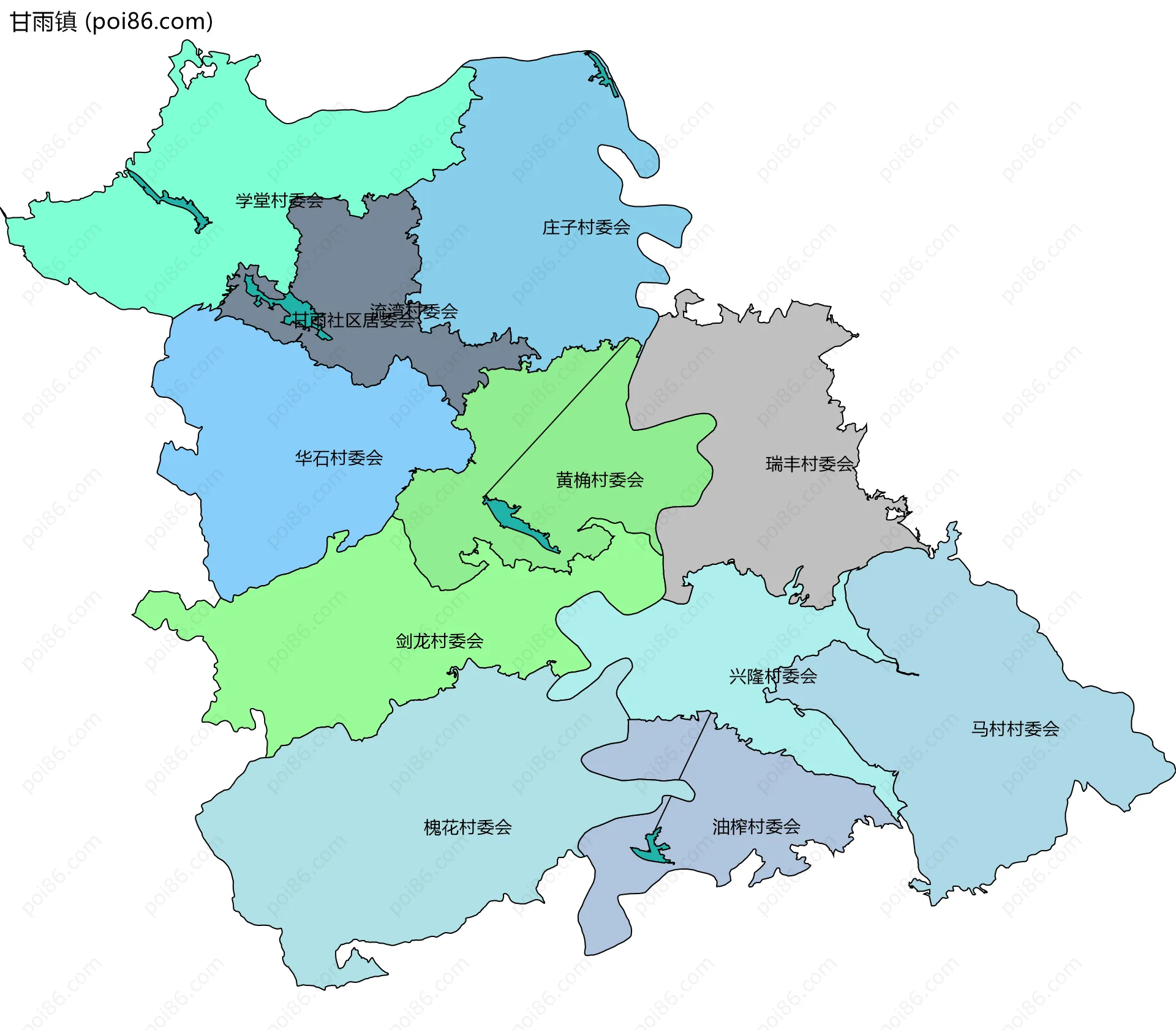 甘雨镇边界地图(五级行政区划)