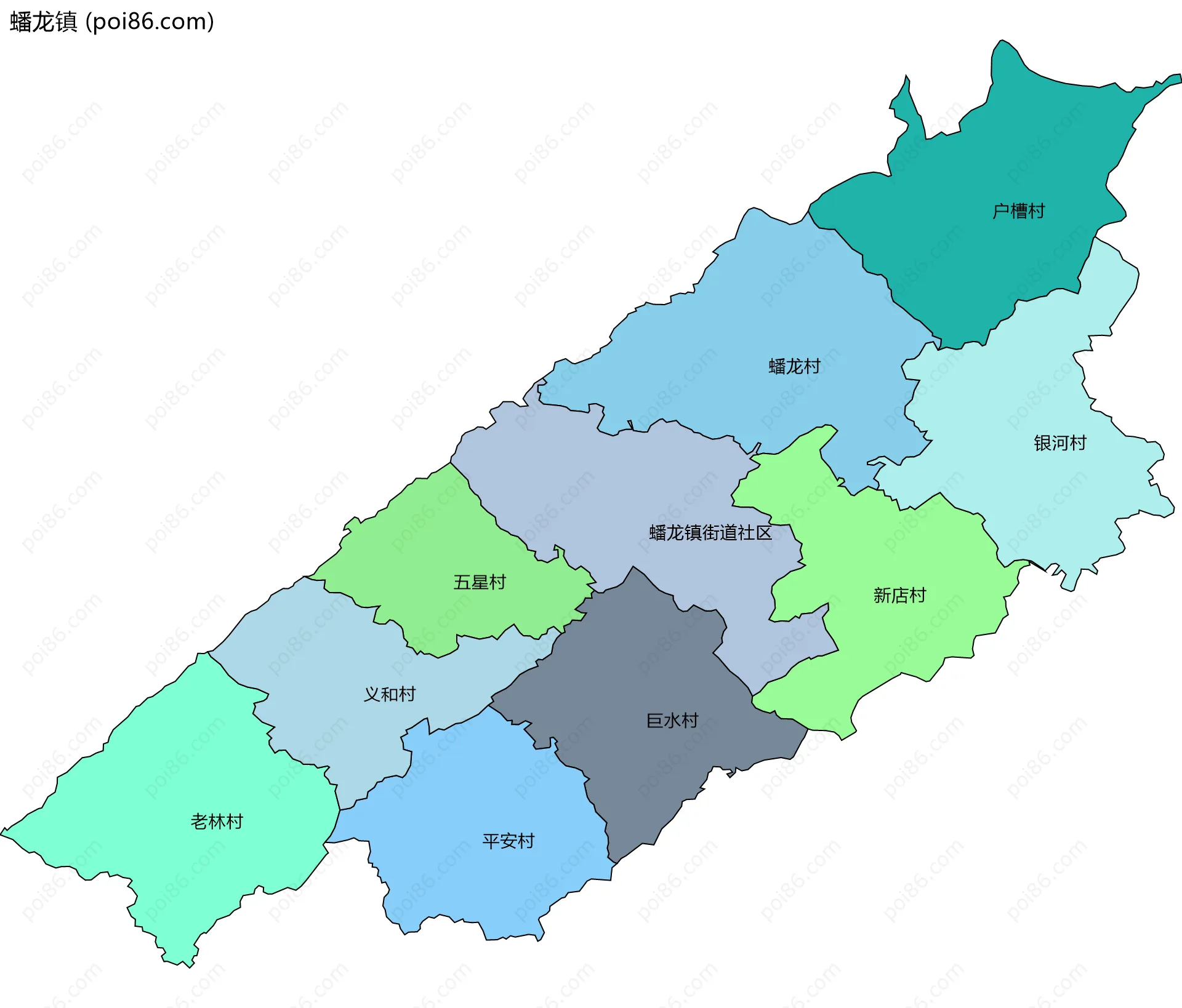 蟠龙镇边界地图(五级行政区划)