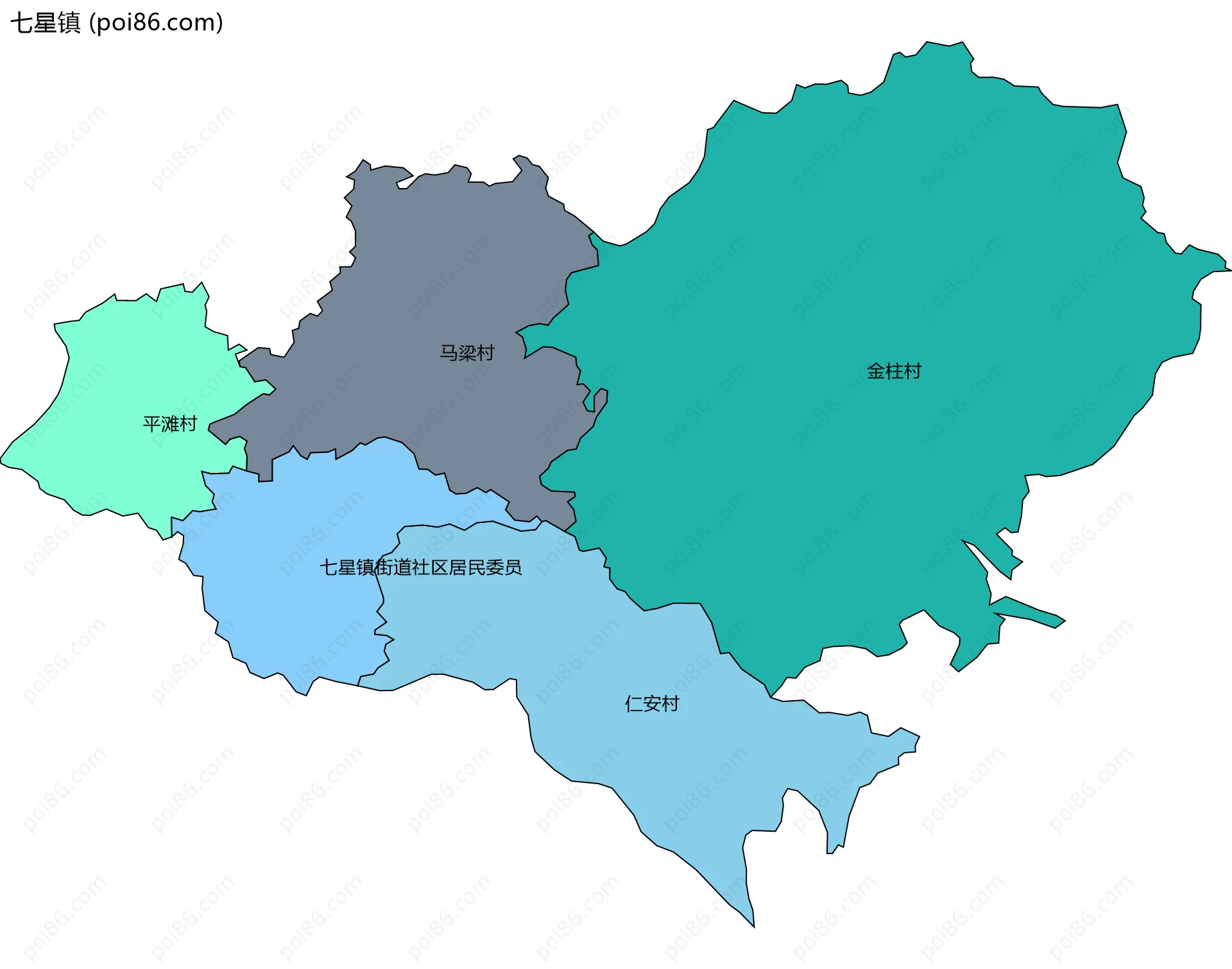 七星镇边界地图(五级行政区划)