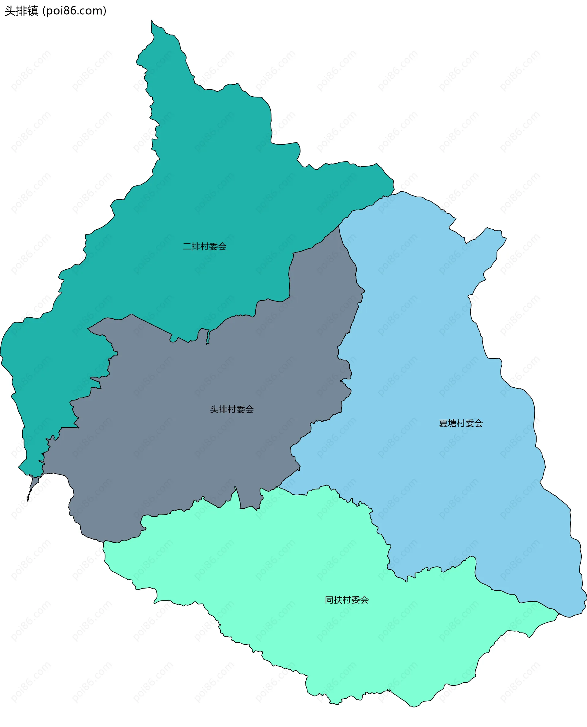 头排镇边界地图(五级行政区划)