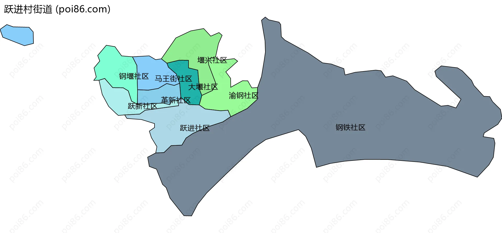 跃进村街道边界地图(五级行政区划)
