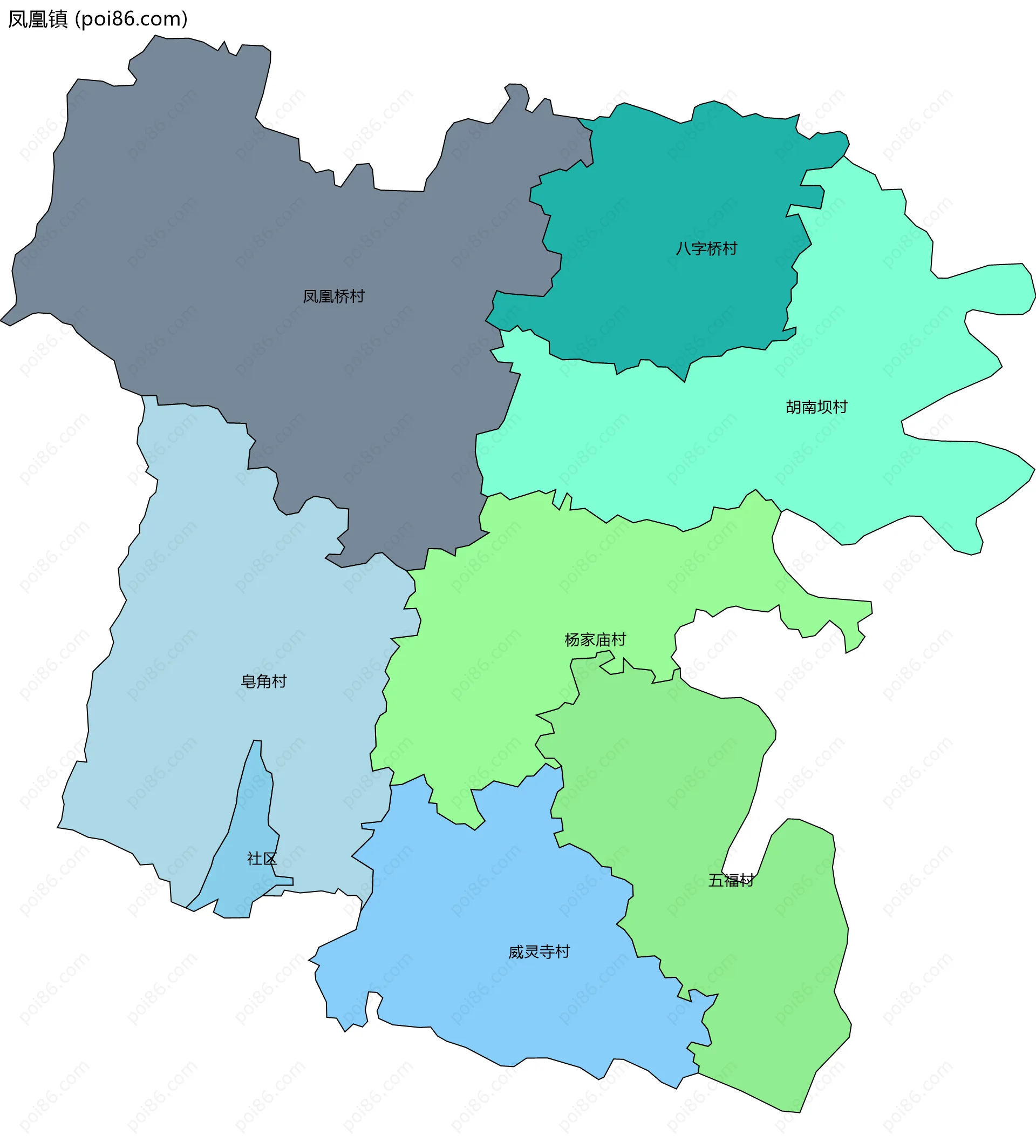 凤凰镇边界地图(五级行政区划)