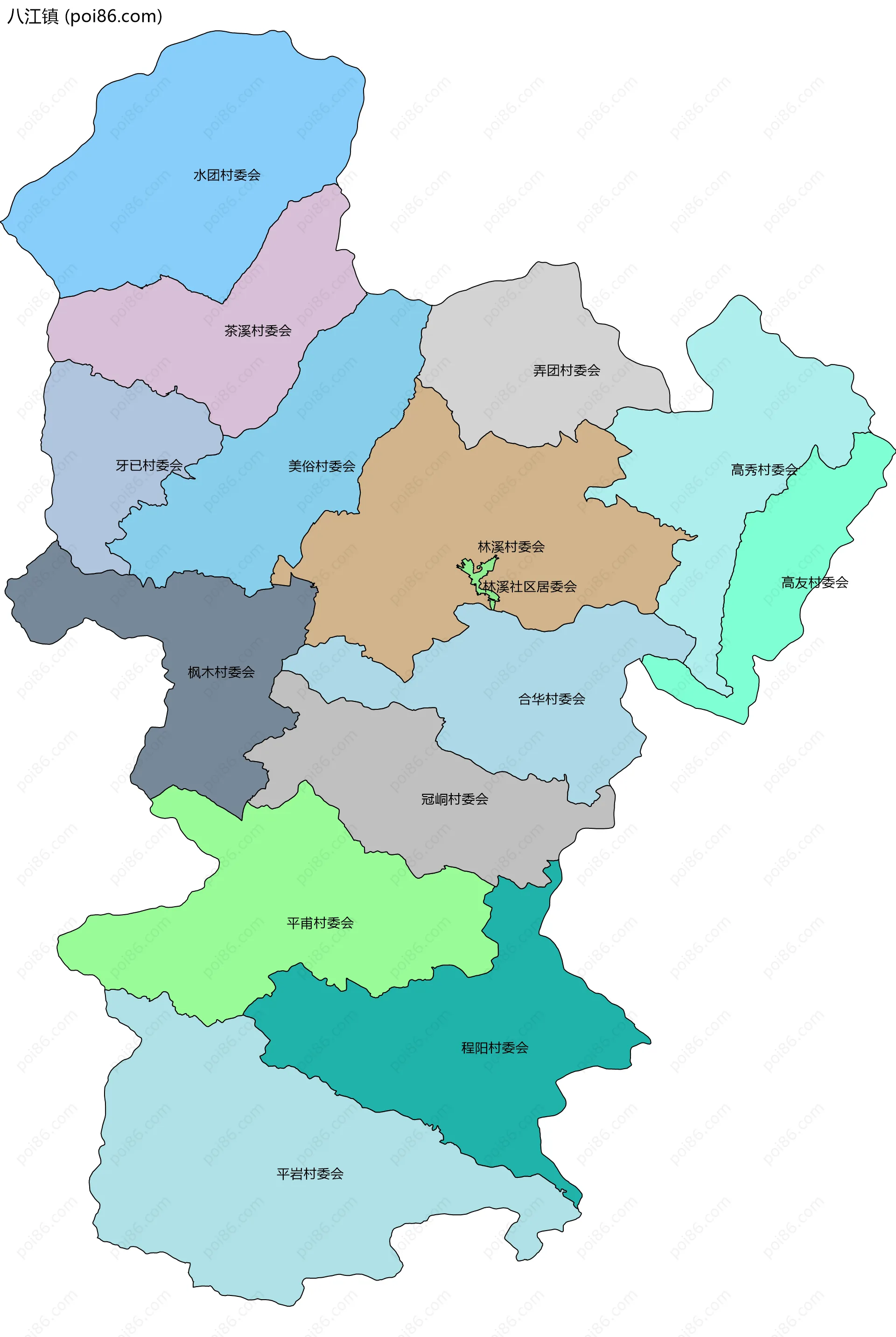 八江镇边界地图(五级行政区划)