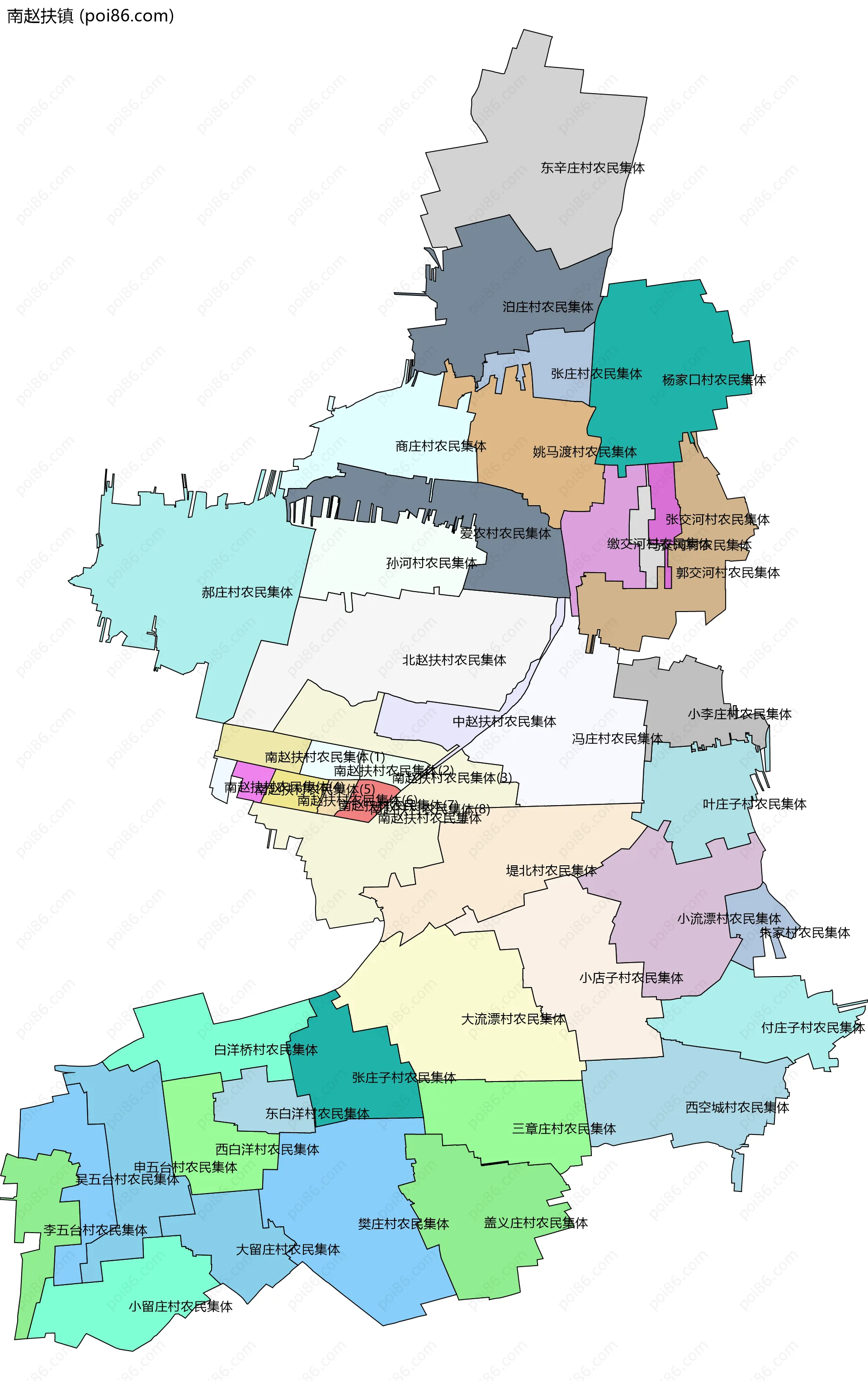 南赵扶镇边界地图(五级行政区划)