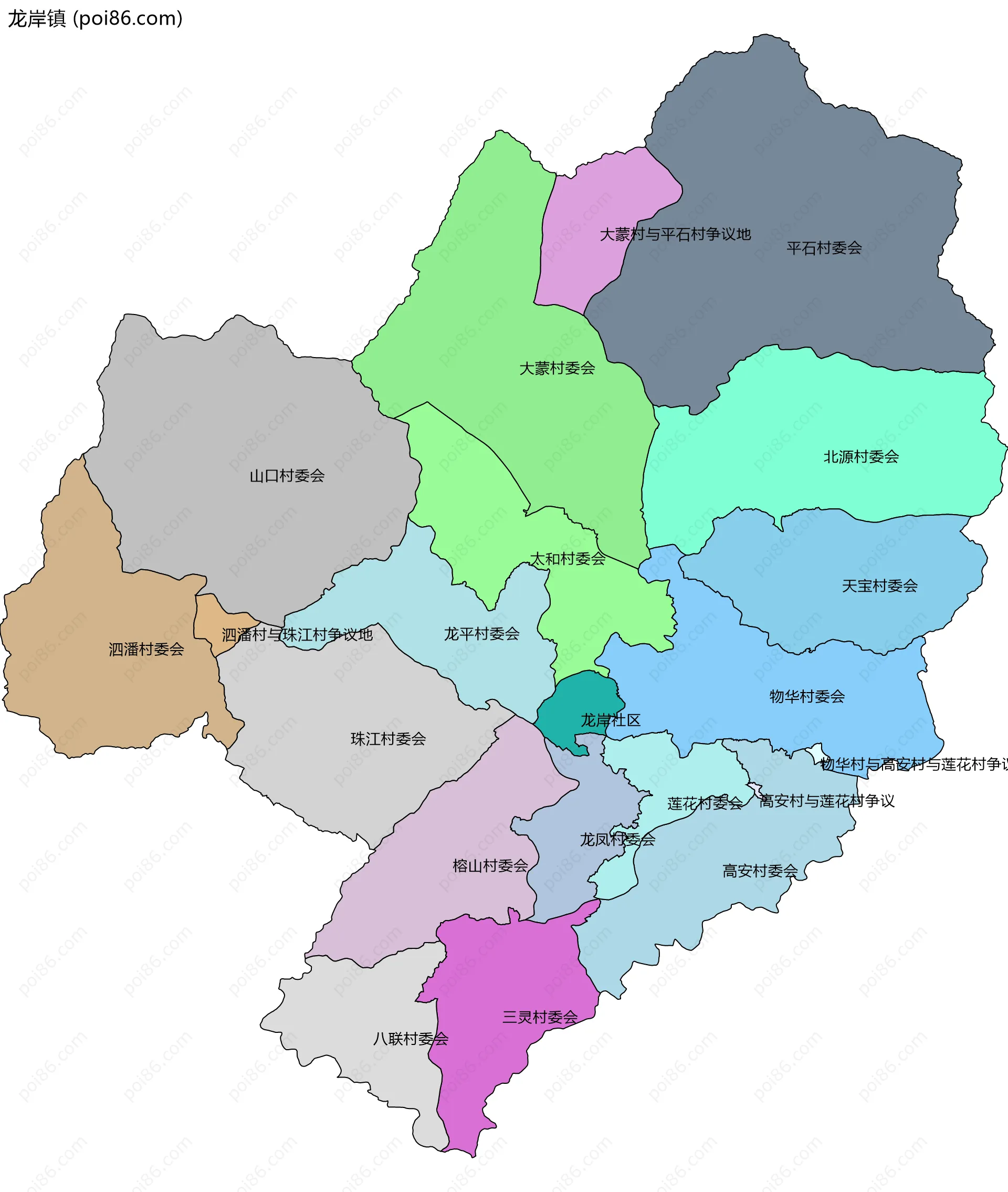 龙岸镇边界地图(五级行政区划)