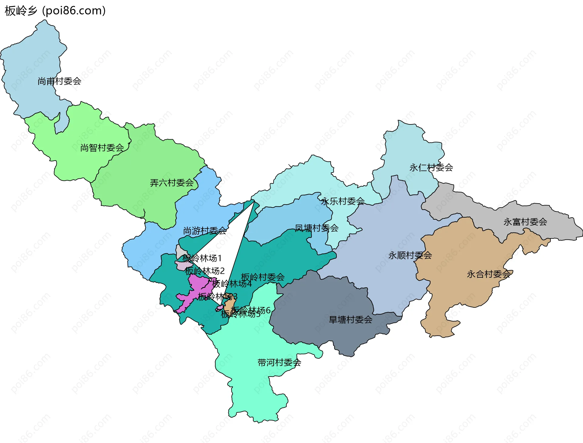 板岭乡边界地图(五级行政区划)