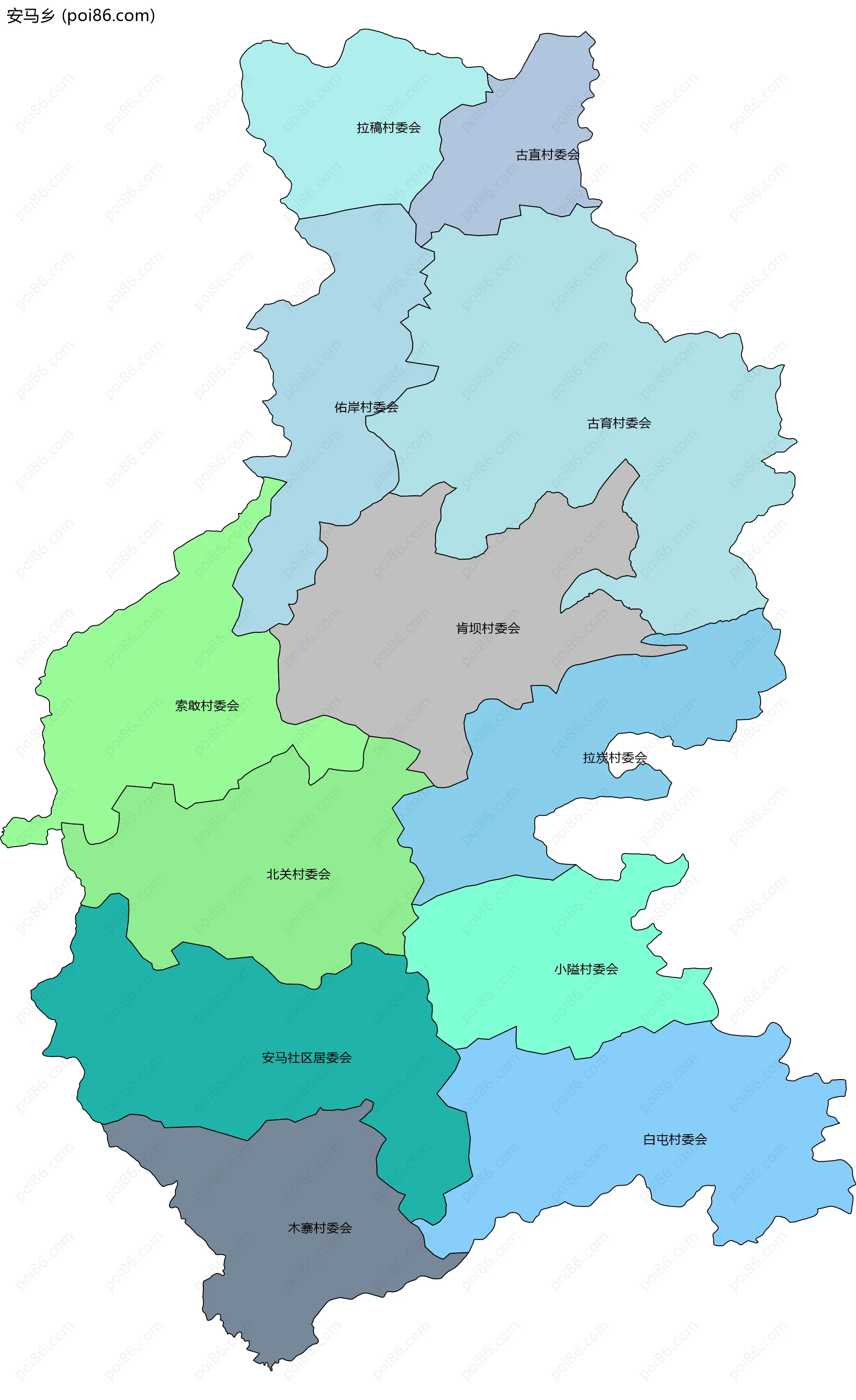 安马乡边界地图(五级行政区划)