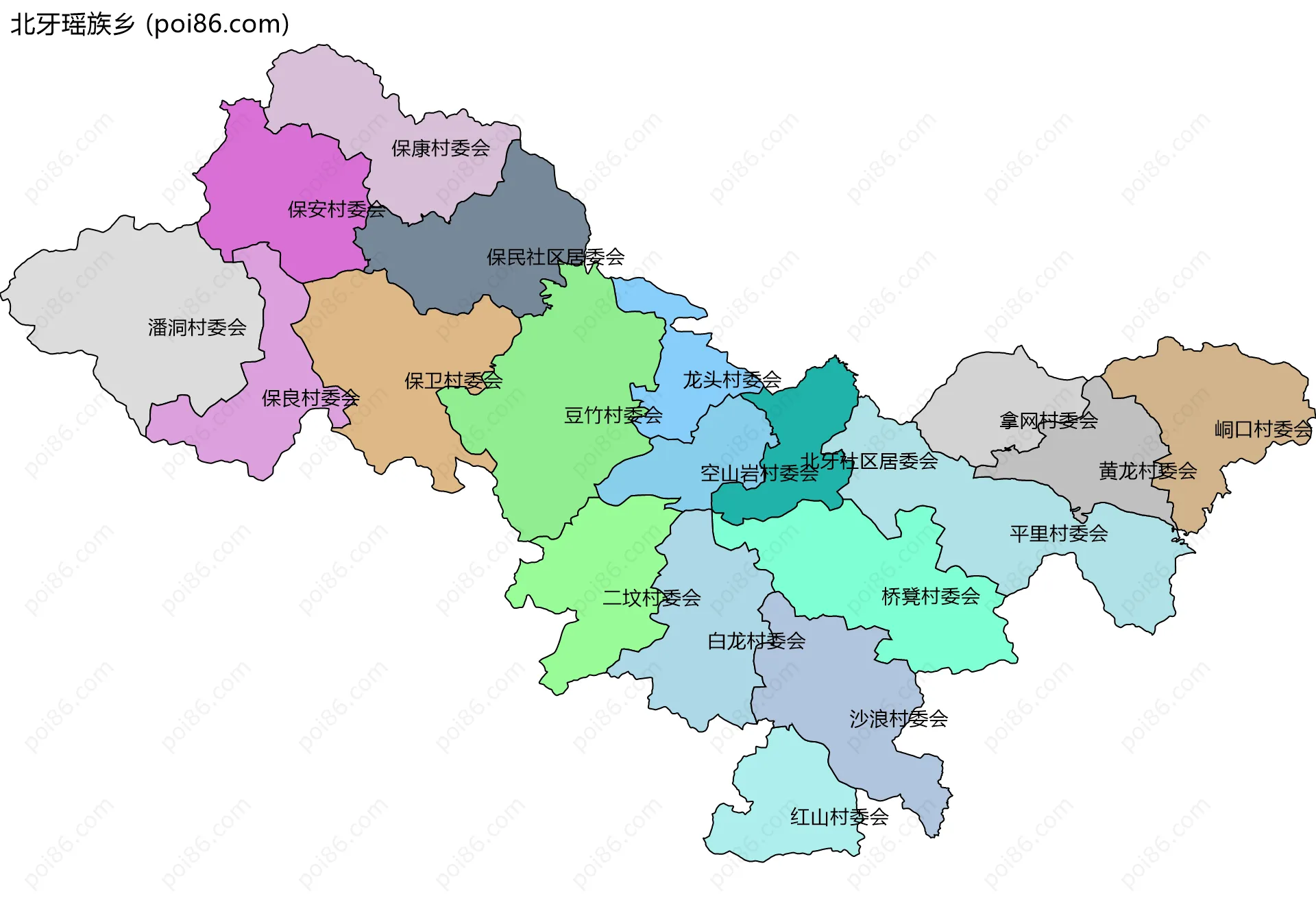北牙瑶族乡边界地图(五级行政区划)