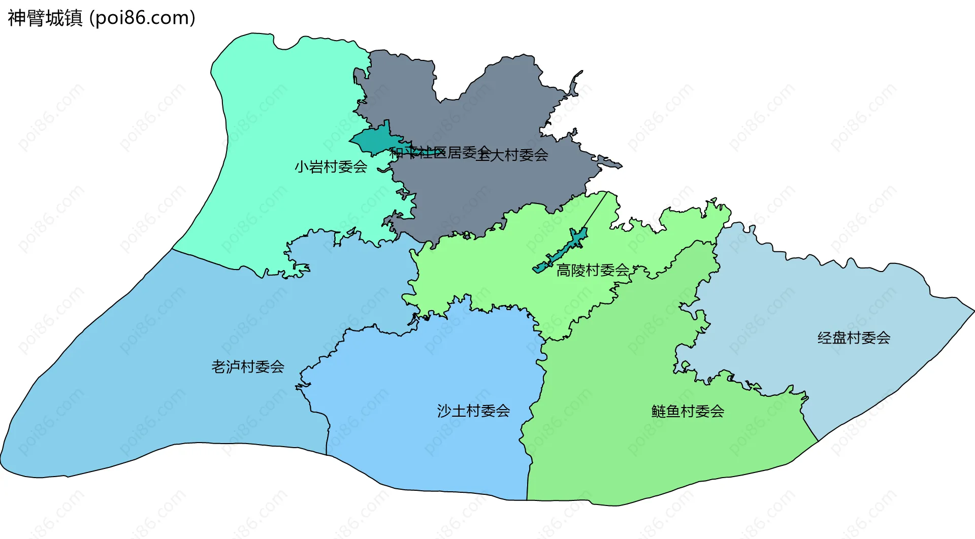 神臂城镇边界地图(五级行政区划)